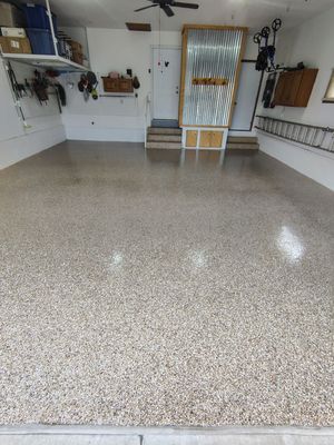 Multi-Colored Flake Epoxy Garage Floor Coating and Crack Repair