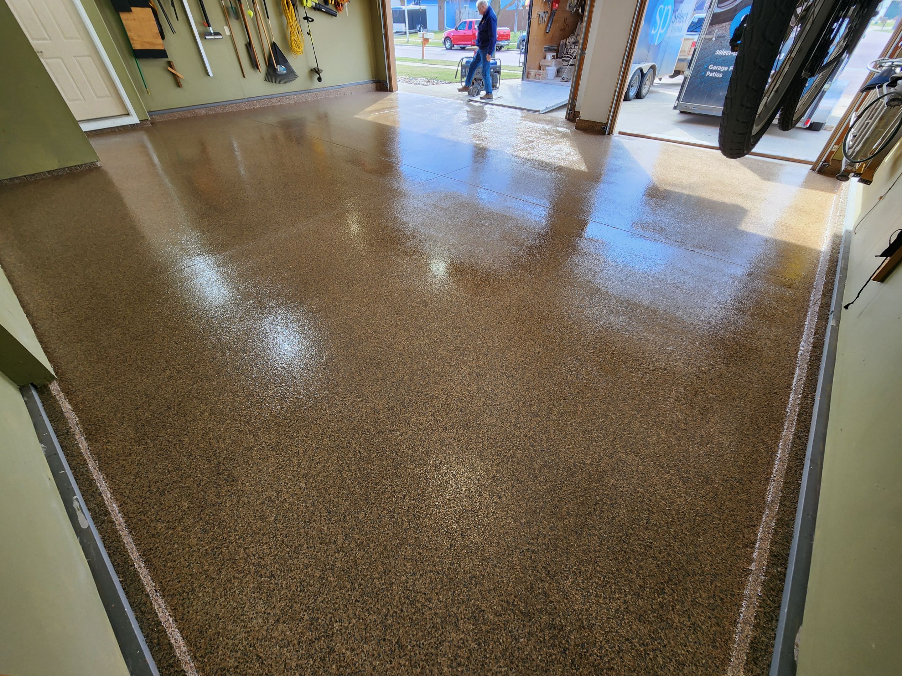Sioux Falls Garage Floor Concrete Coating with Textured Aggregate by Select Painting, Coatings & Garage Cabinets
