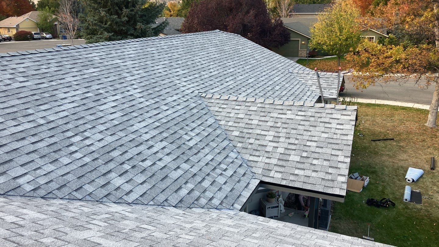 Garden City ID., single level Residential Roof using Owens Corning in Peppermill Grey by ID Roofing LLC