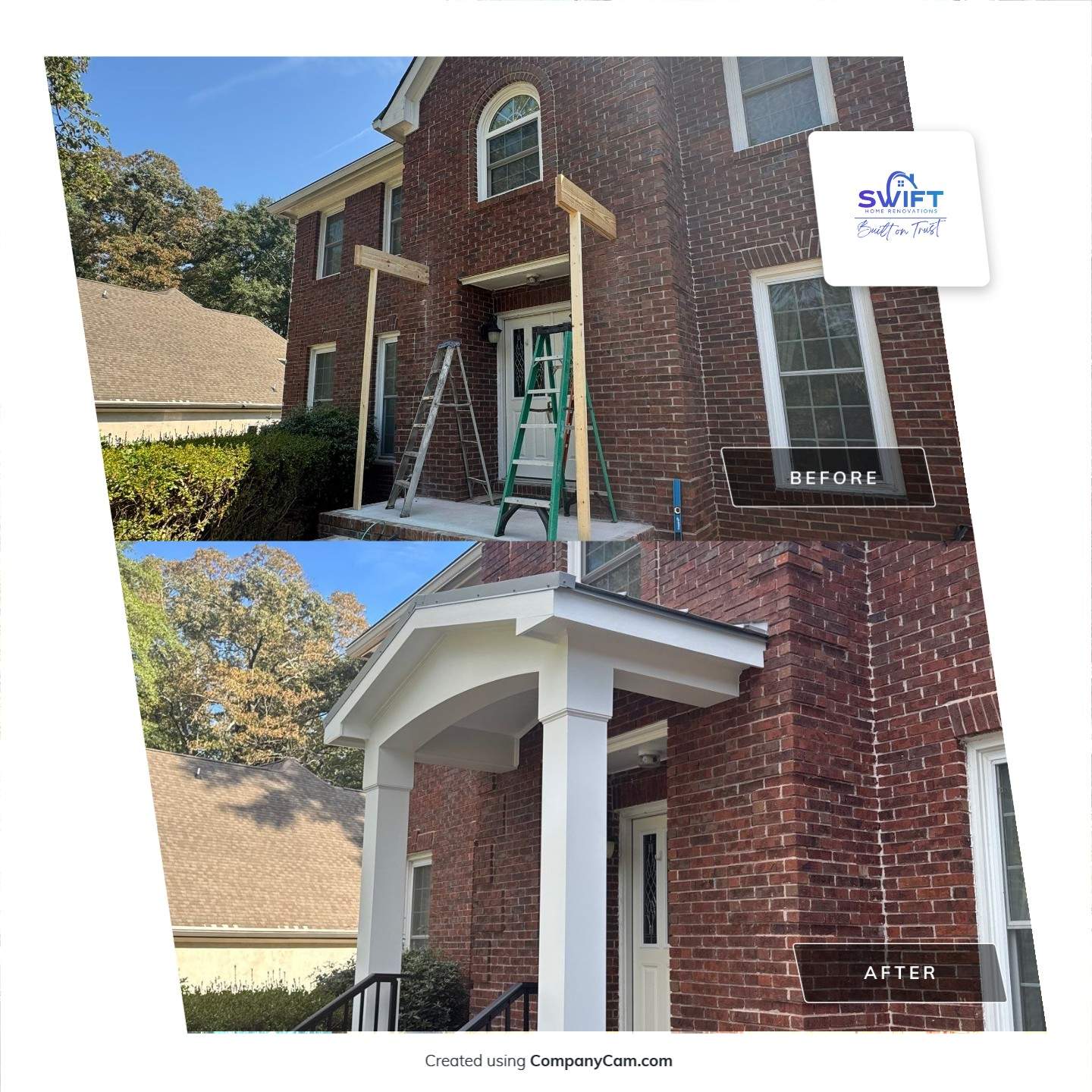 Custom Front Entry Portico Installation in Marietta by Swift Home Renovations
