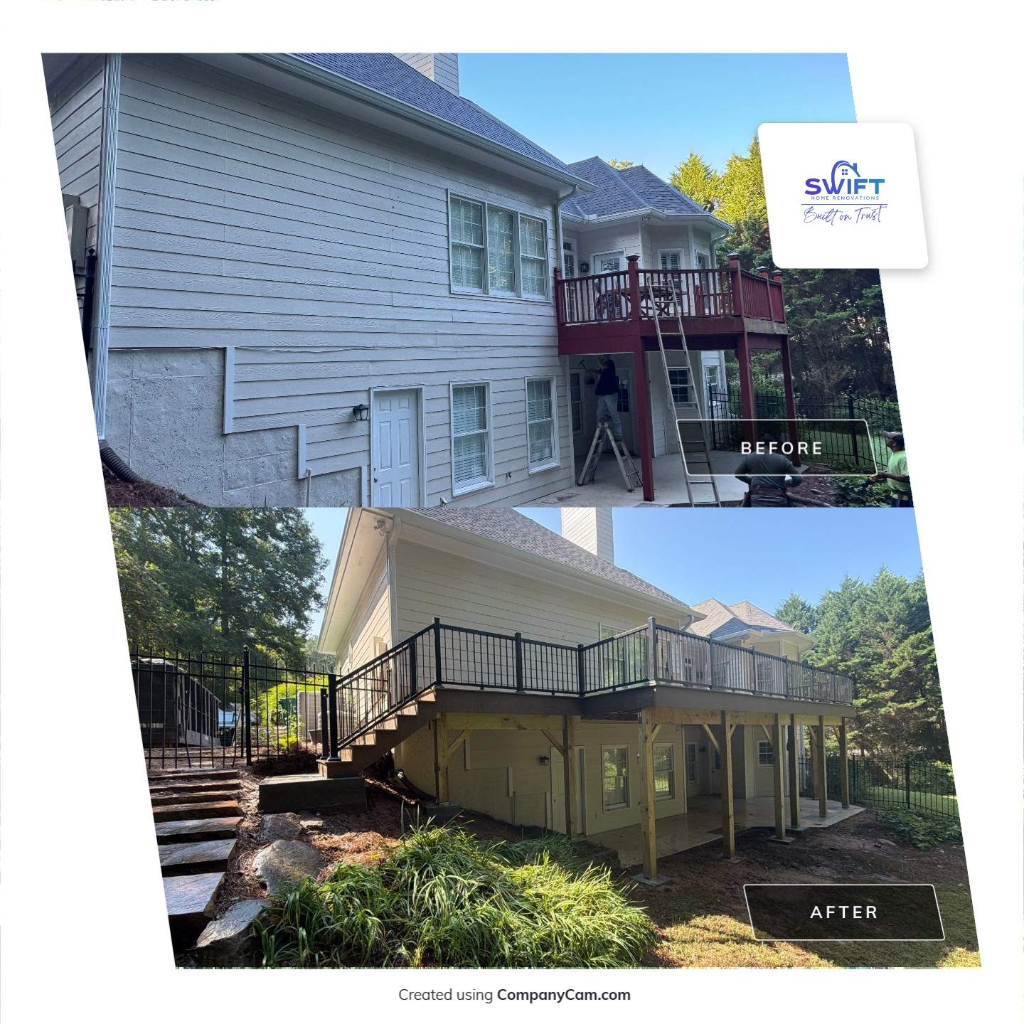 Elevated Composite Deck Replacement with Metal Railings in Smyrna by Swift Home Renovations 