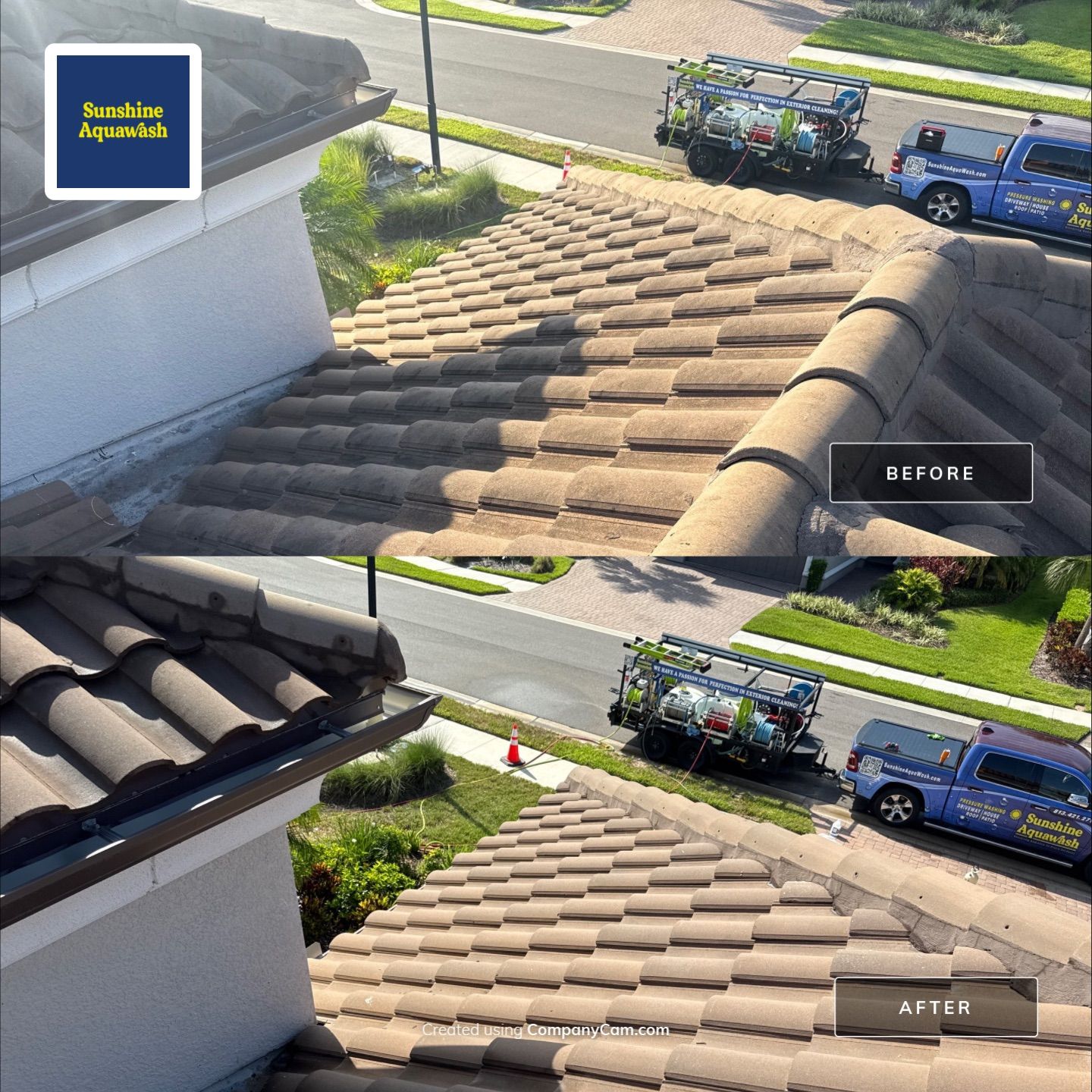 Soft Wash Roof Cleaning – Concrete Tile Roof | Artisan Lakes Esplanade, Palmetto, FL by Sunshine AquaWash