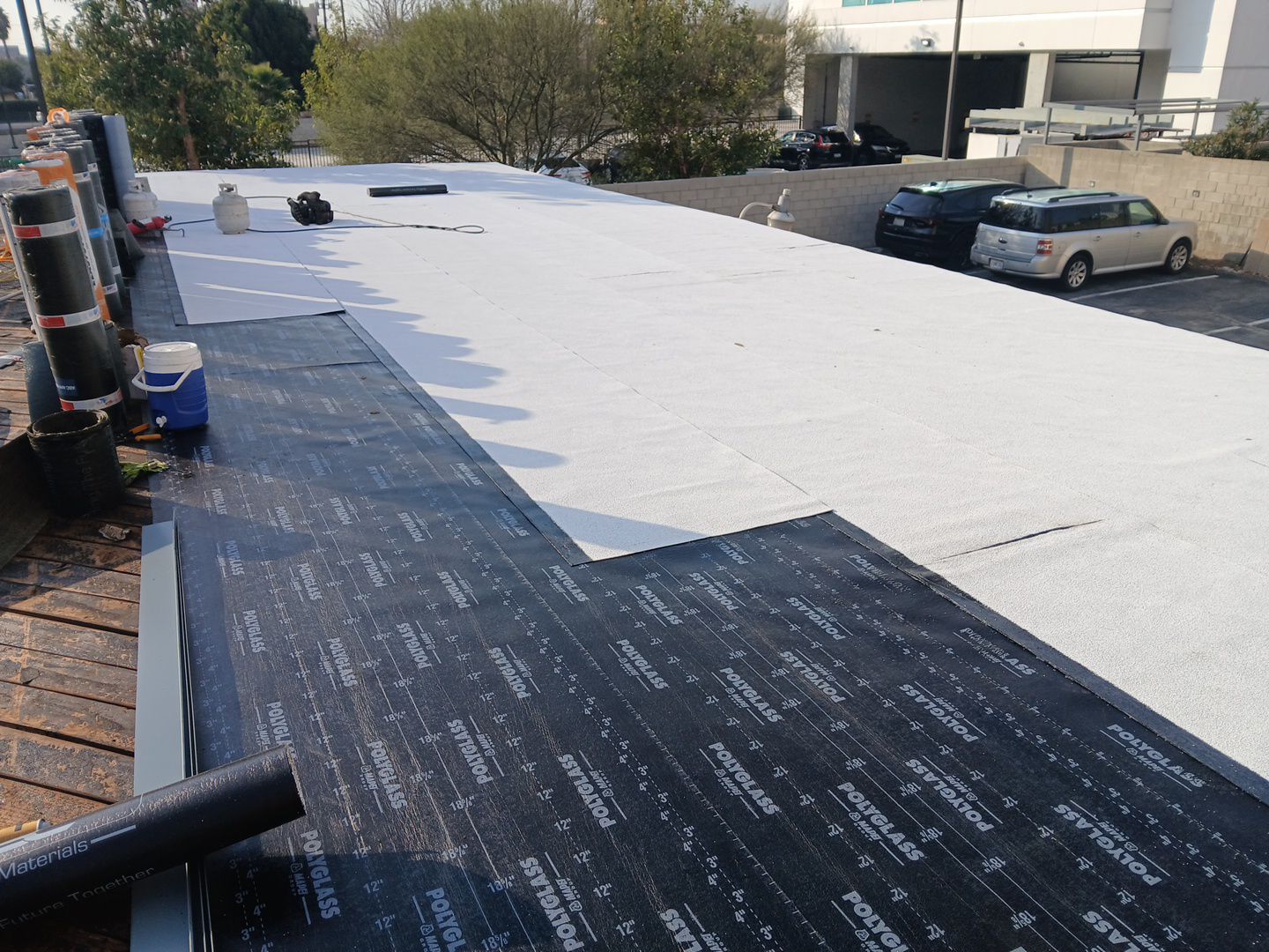 Carport Modified Bitumen Installation using ASC Modified Bitumen Roofing System by Hull Brothers Roofing