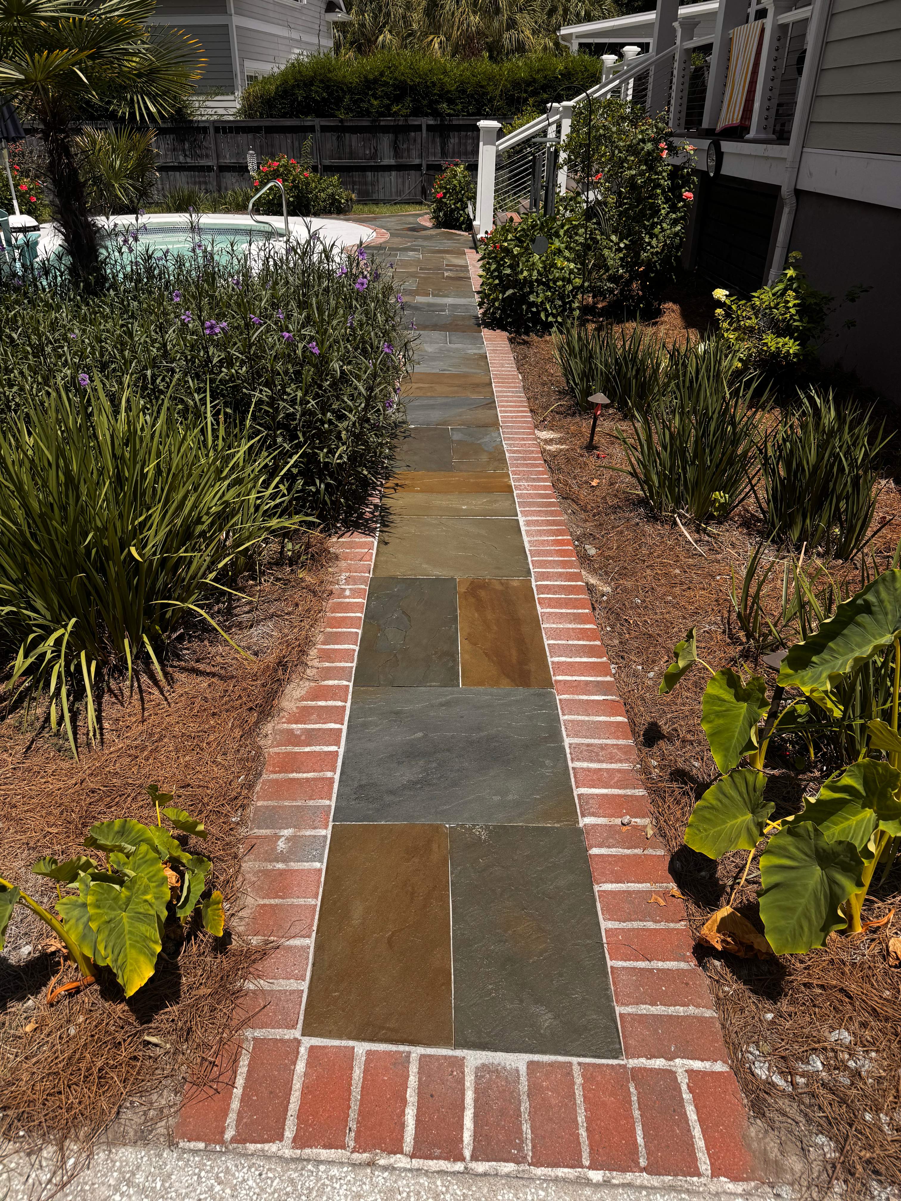 Custom Flagstone and Brick Paver Walkway Installation in Mount Pleasant by Lowcountry Scapes, LLC