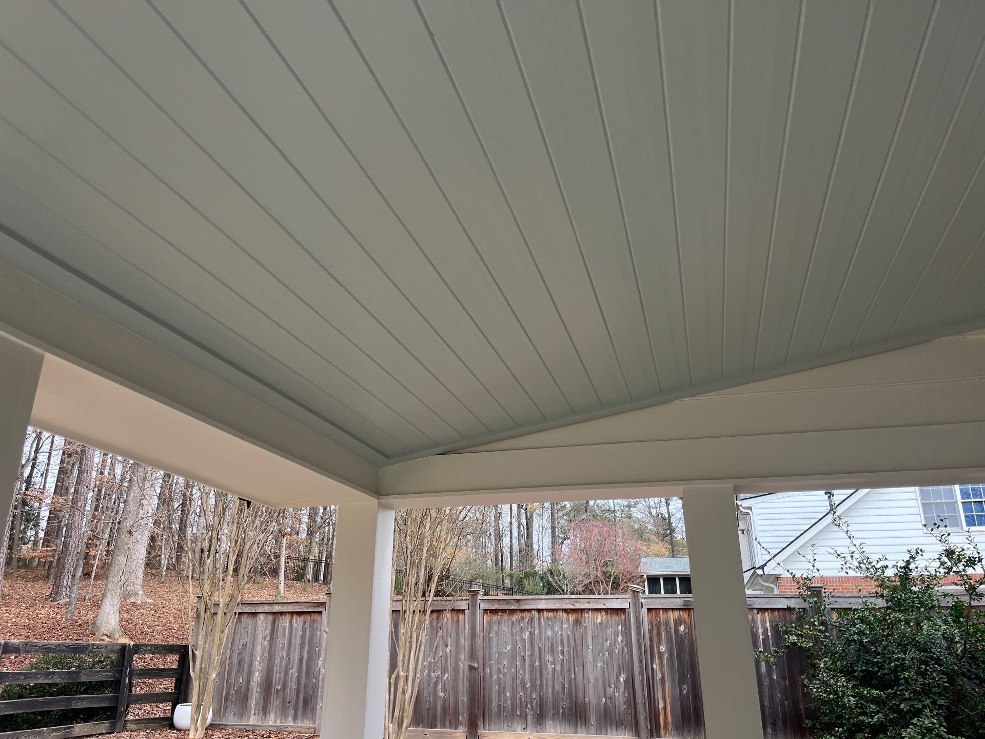 Romabio Brick Lime Wash and Cedar Tongue & Groove Porch Ceiling Installation in Marietta, GA by Nelson Exteriors 