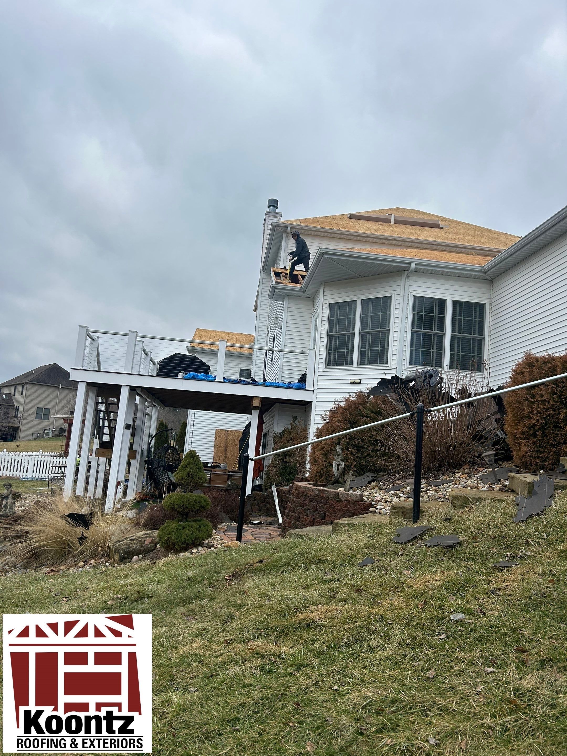 Residential Roofing Installation using Malarkey Vista AR Shingles (Black Oak) by Koontz Construction