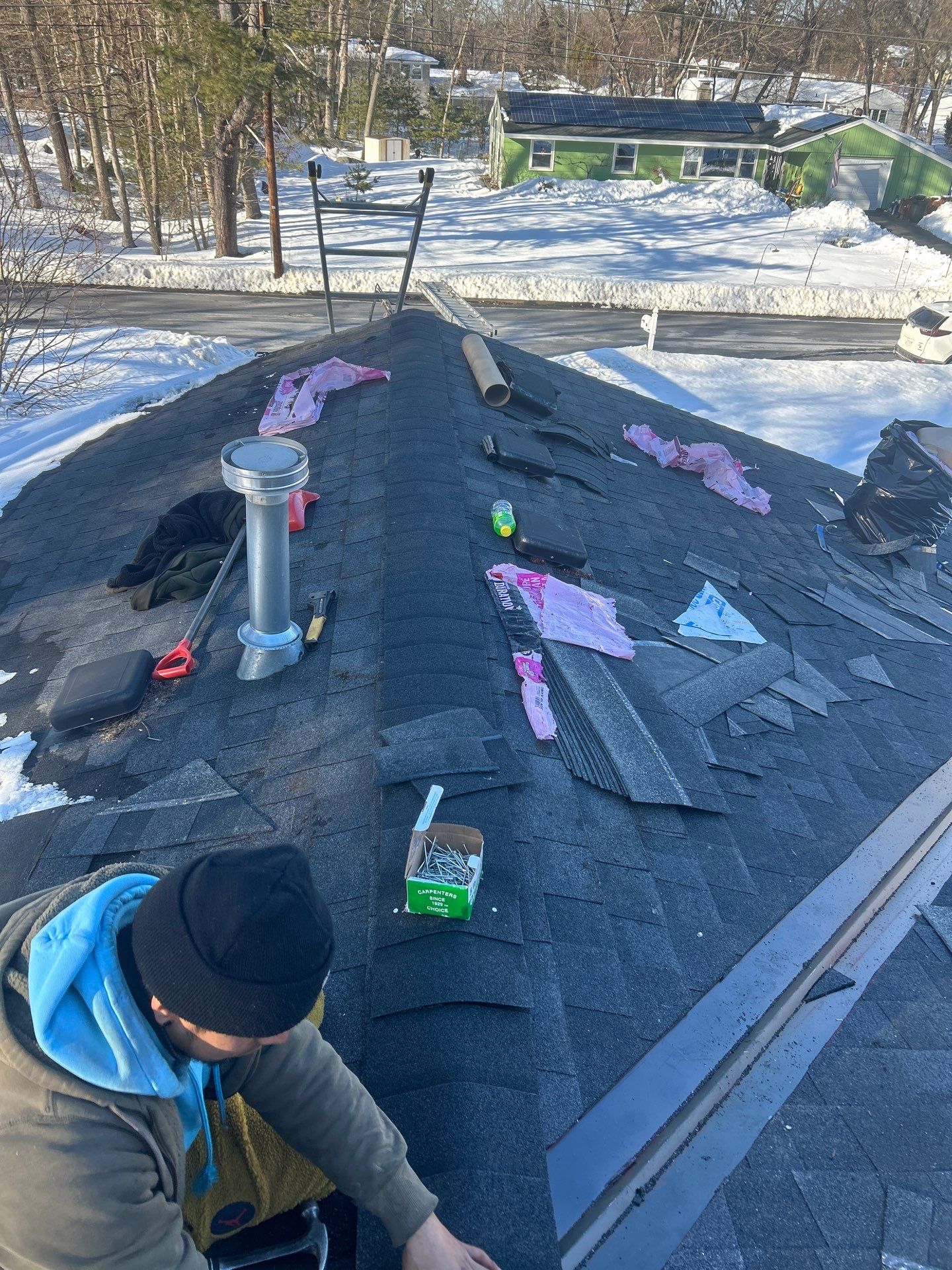 Ridge Cap Replacement & Black Metal Valley Installation in Chelmsford, MA by Mighty Dog Roofing of Greater Middlesex County