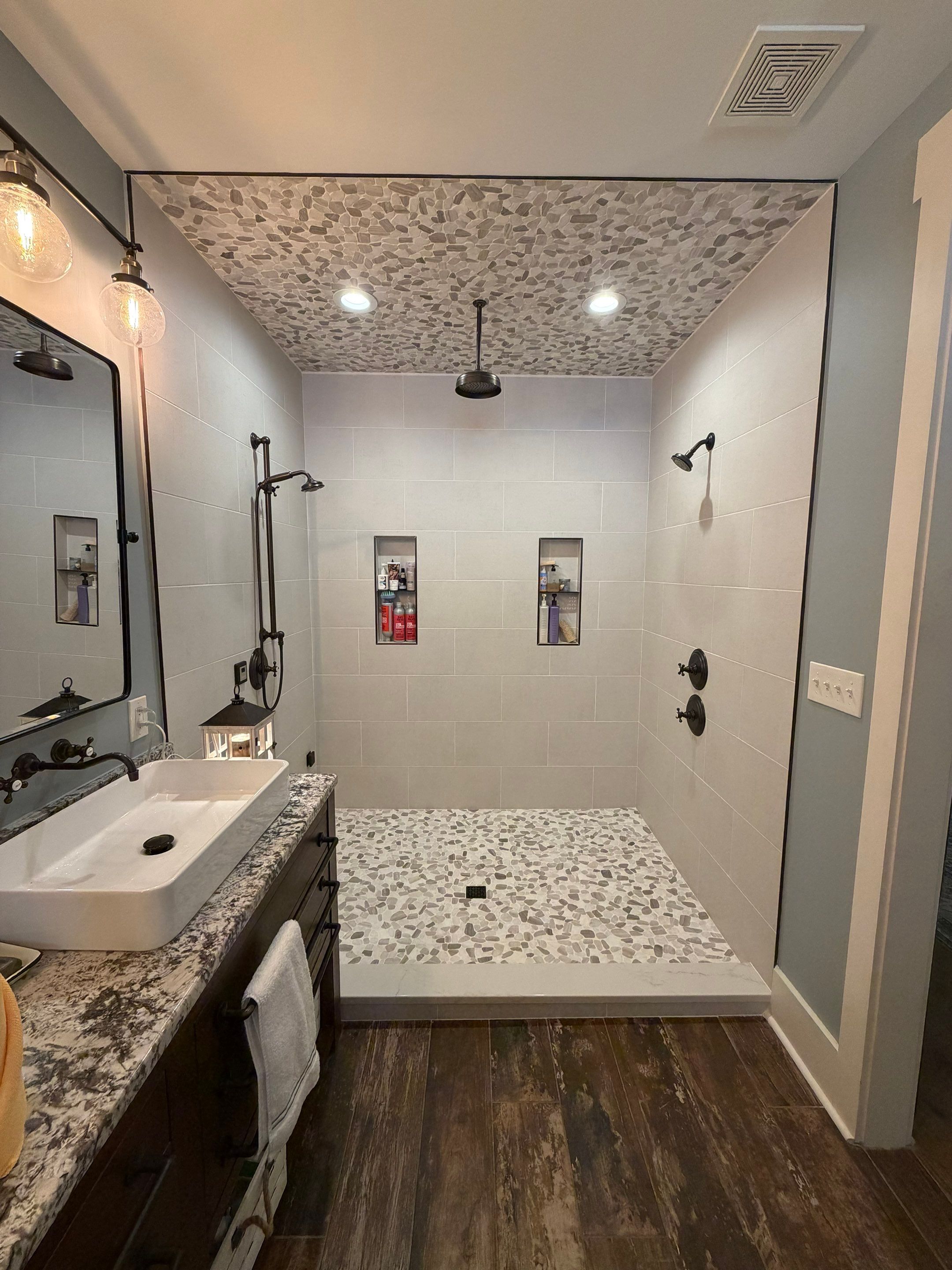 Master Bathroom Remodel With Subway Tile and Rainfall Shower in Kennesaw by Swift Home Renovations