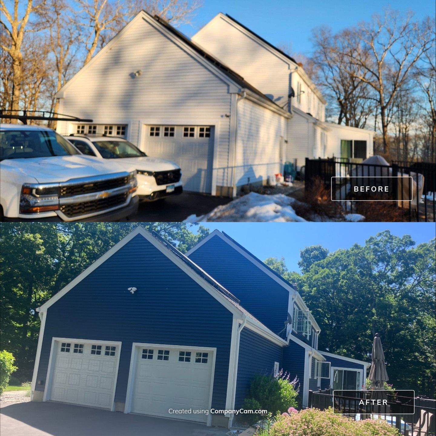 Siding facelift with Cert Monogram D/4 x16'8" clapboard, Midnight Blue & Cert Monogram D4x25' clapboard, Midnight Blue by DiGiorgi Roofing and Siding Inc