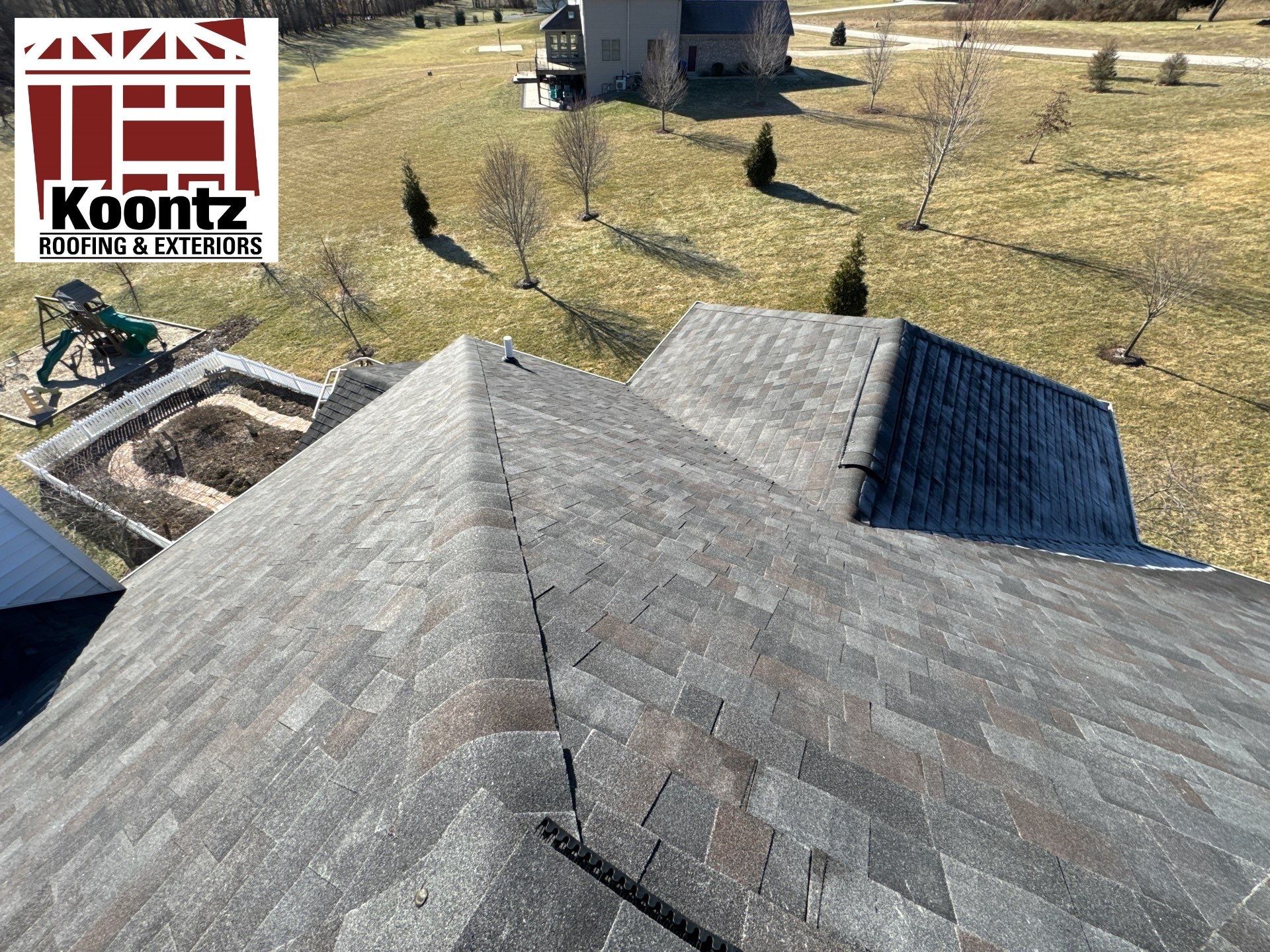 Residential Roofing Installation using Malarkey Vista AR Shingles (Black Oak) by Koontz Construction