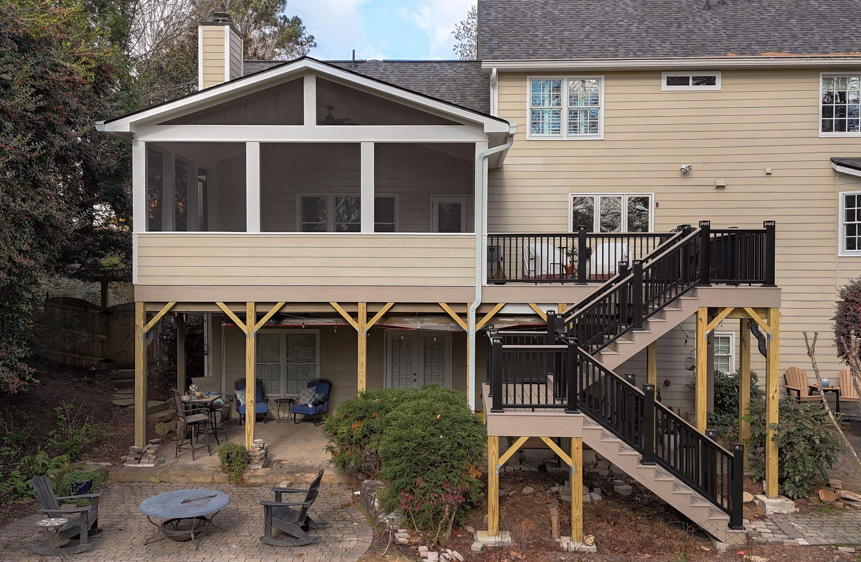 Deck Resurface and Screened-In Porch Build with Timbertech LED Lantern Post Cap Lights by Nelson Exteriors