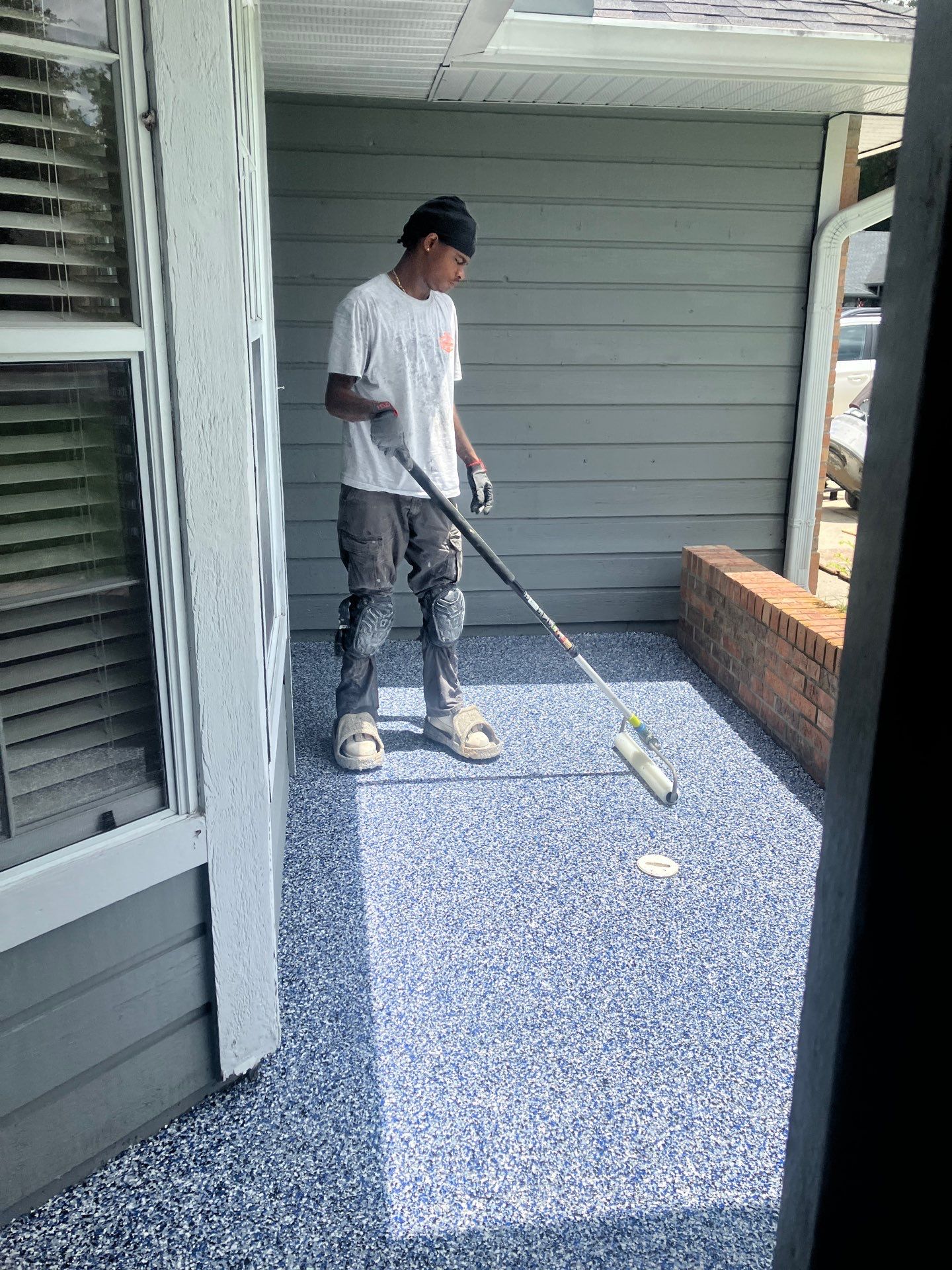 Front Entrance and Garage Makeover in Denim by Cross Creek Concrete Coatings