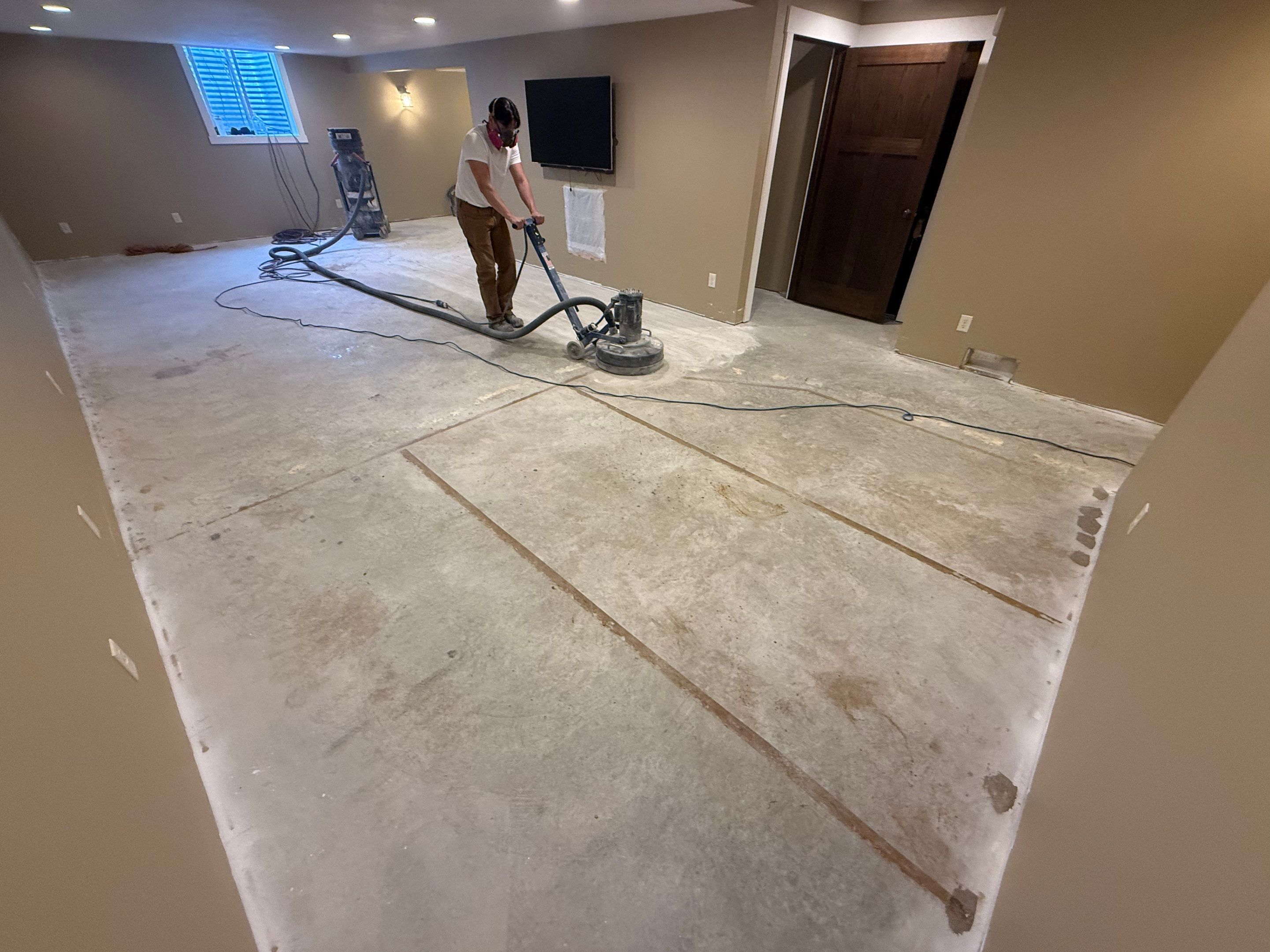 Decorative Flake Concrete Floor Coating for Larchwood Basement by Select Painting, Coatings & Garage Cabinets