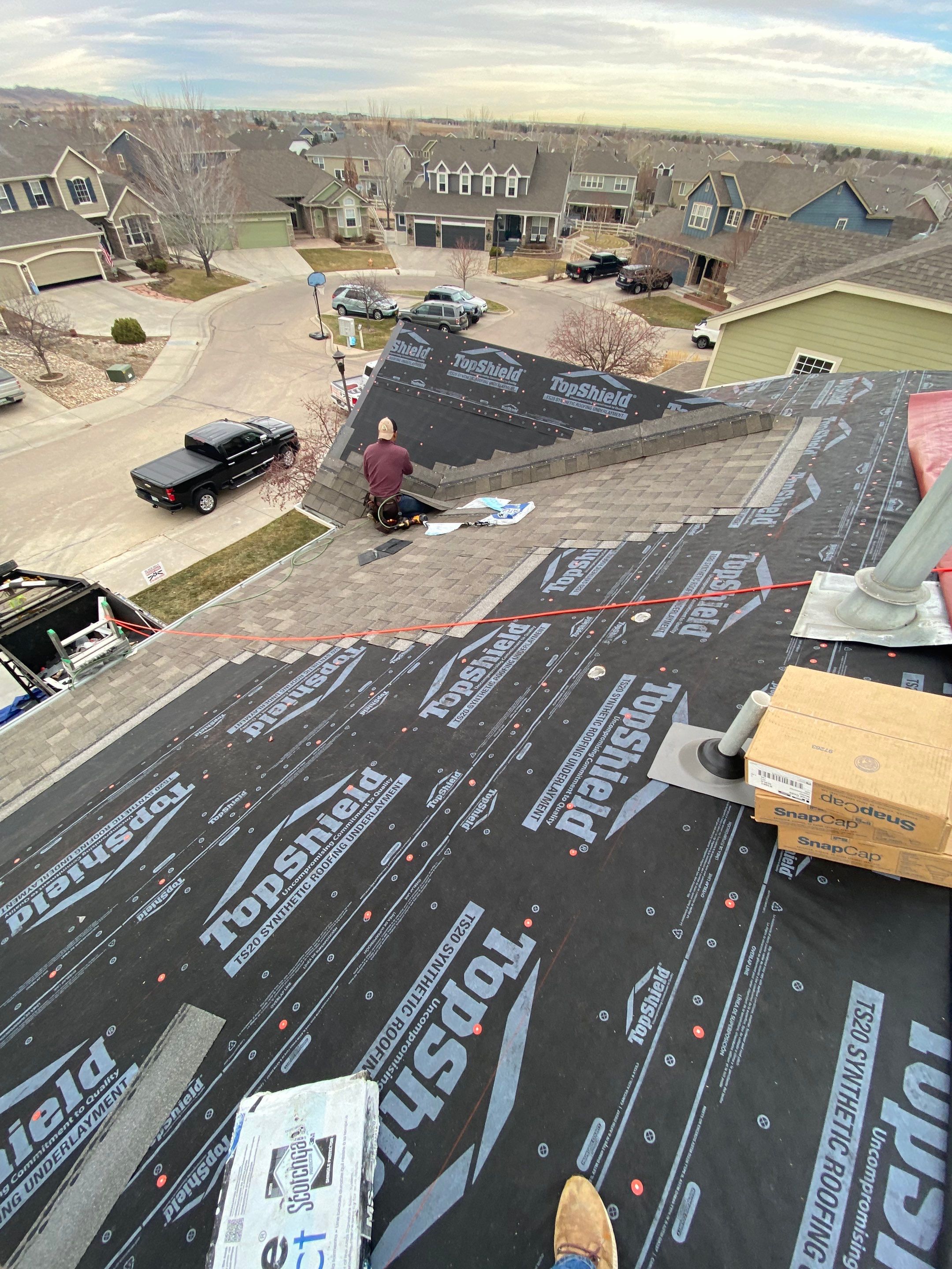 Resdiental Hail Damage Roof Replacement using Atlas Pinnacle Class 4 Impact Resistant "Weathered Wood" color by Black Belt Roofing