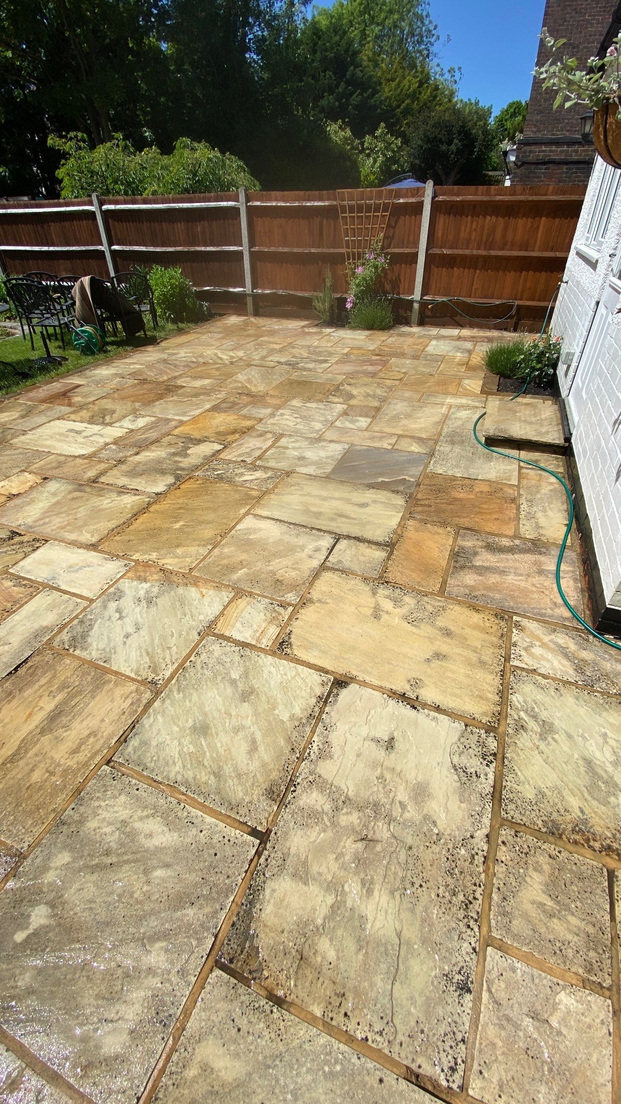 Driveway And Patio Clean using Mosmatic FSC and Biocide by Ges Exterior Cleaning ltd