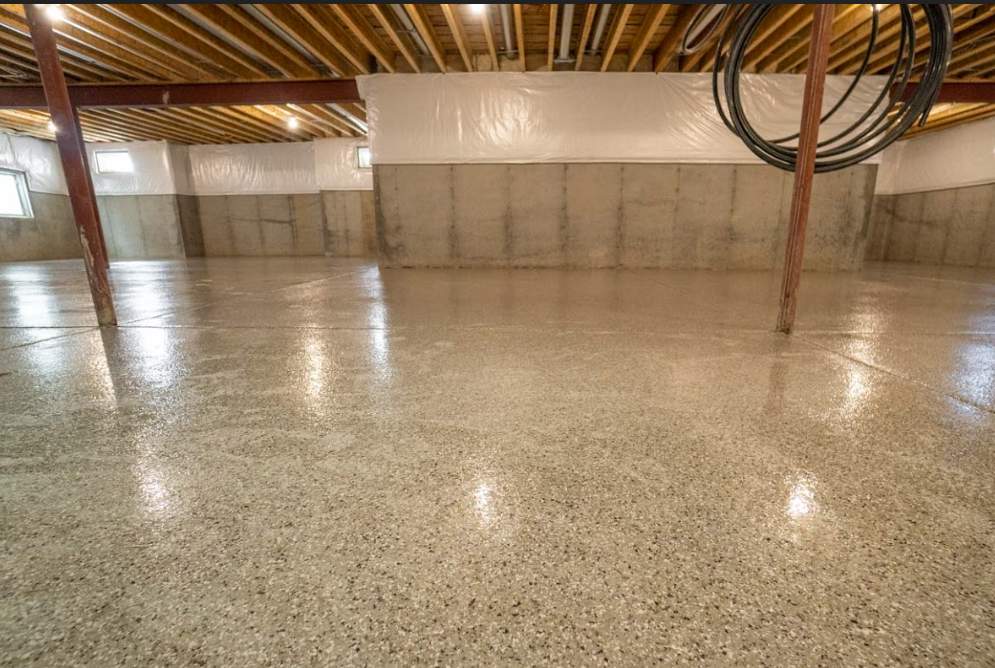 Creekbed Flake Basement Floor Coating by Level 10 Coatings
