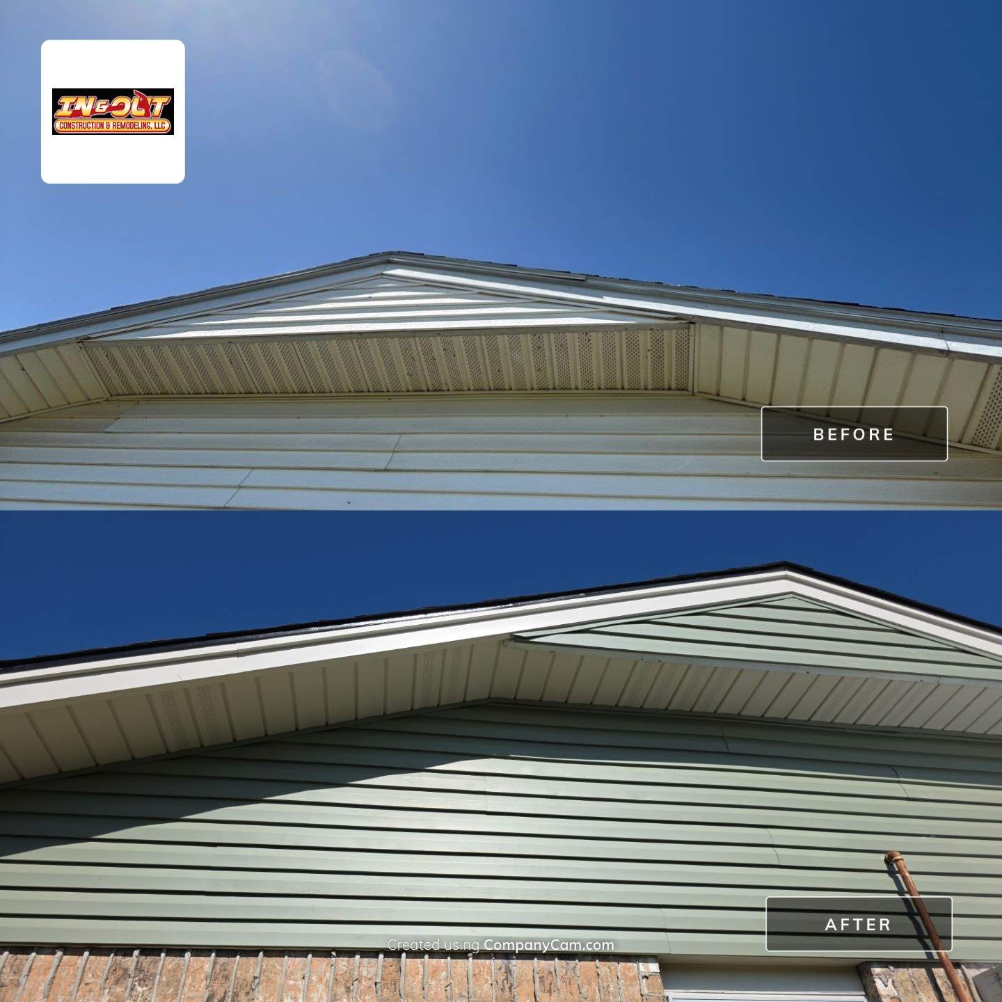 New roof & siding paid by insurance. Along with new roof sheathing.  by In & Out Construction & Remodeling, LLC