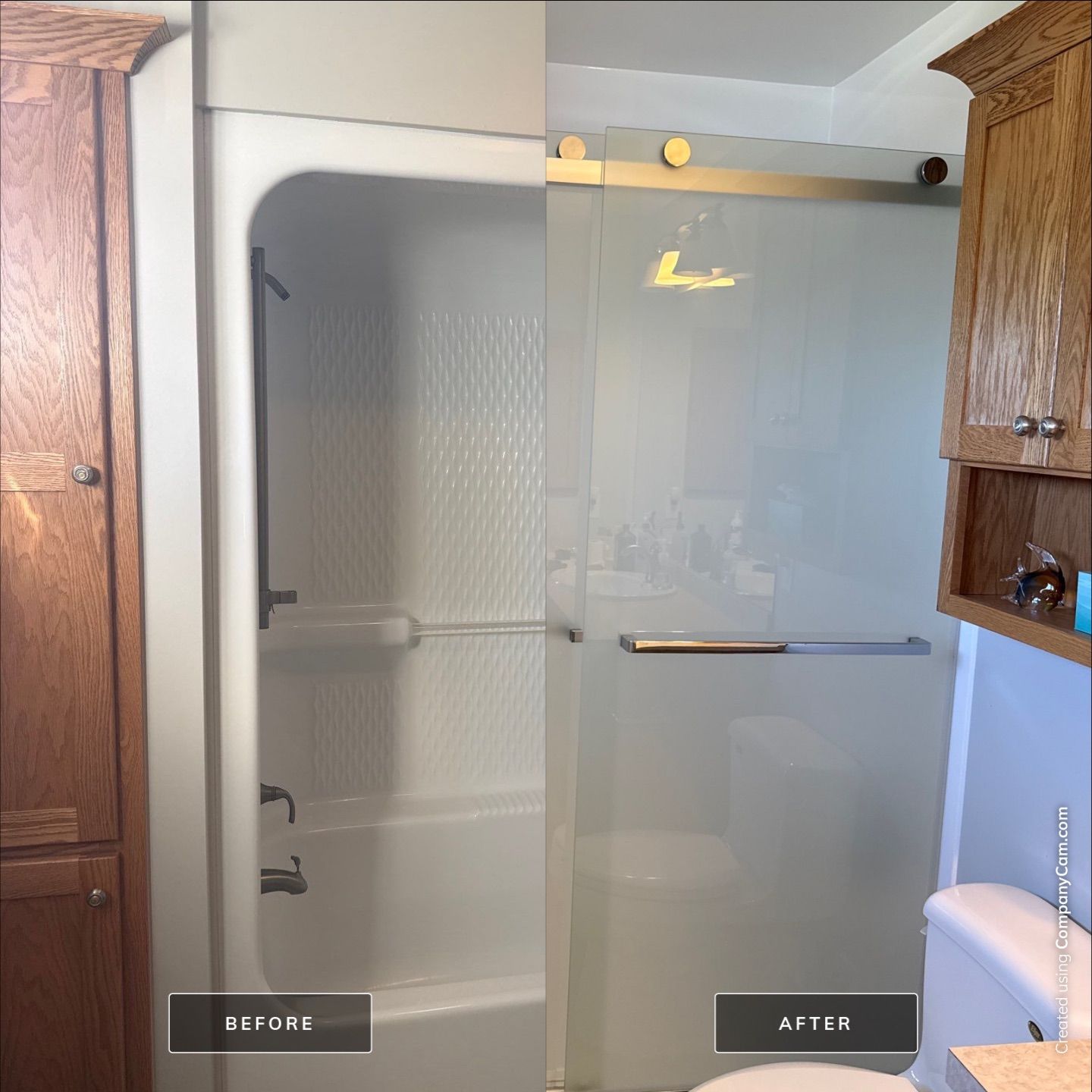 White Acrylic Bathtub and Frosted Glass Shower Door Installation in Beulah by Rainbow Seamless Systems