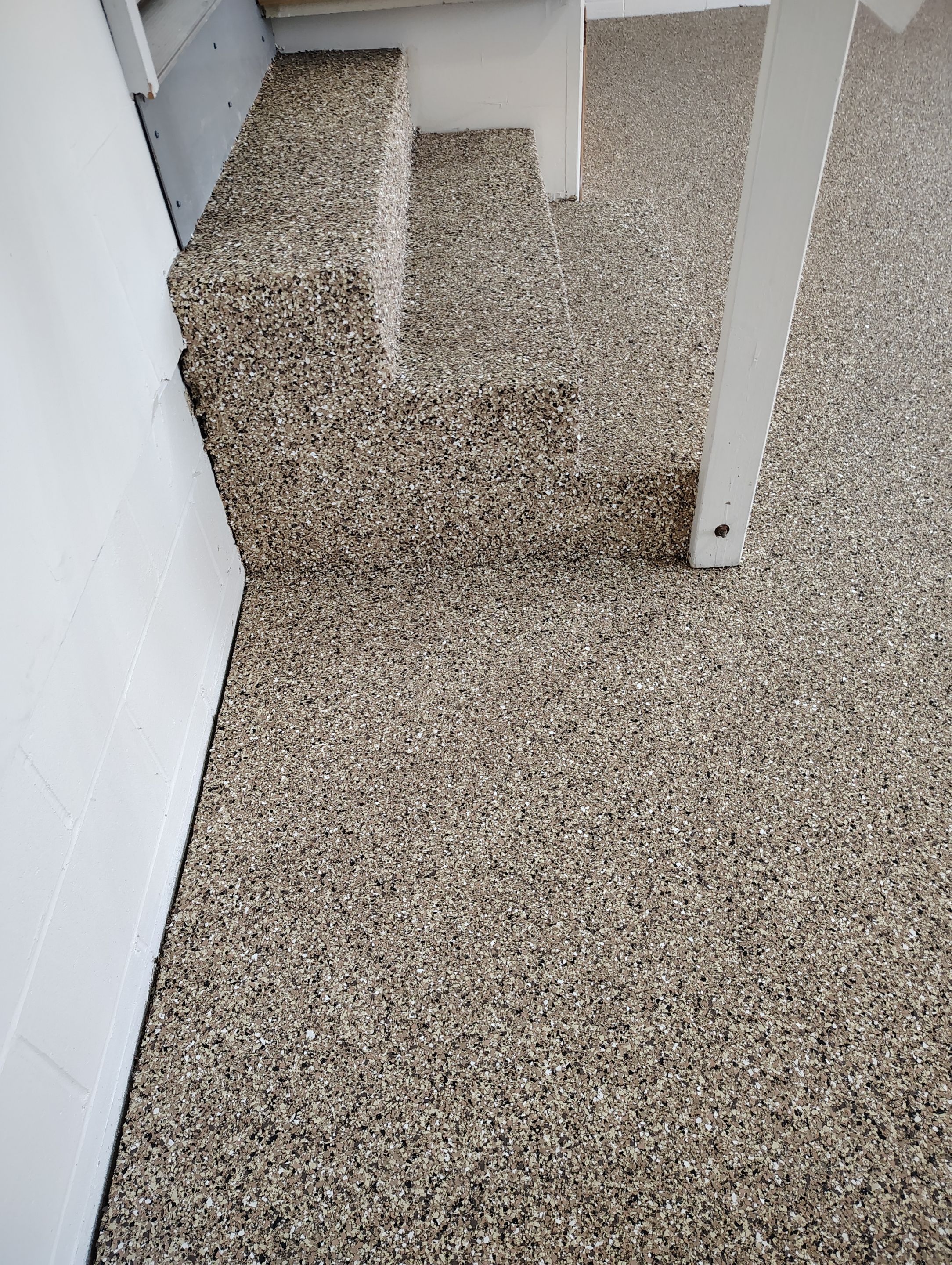 Multi-Colored Flake Epoxy Garage Floor Coating and Crack Repair by Select Painting, Coatings & Garage Cabinets