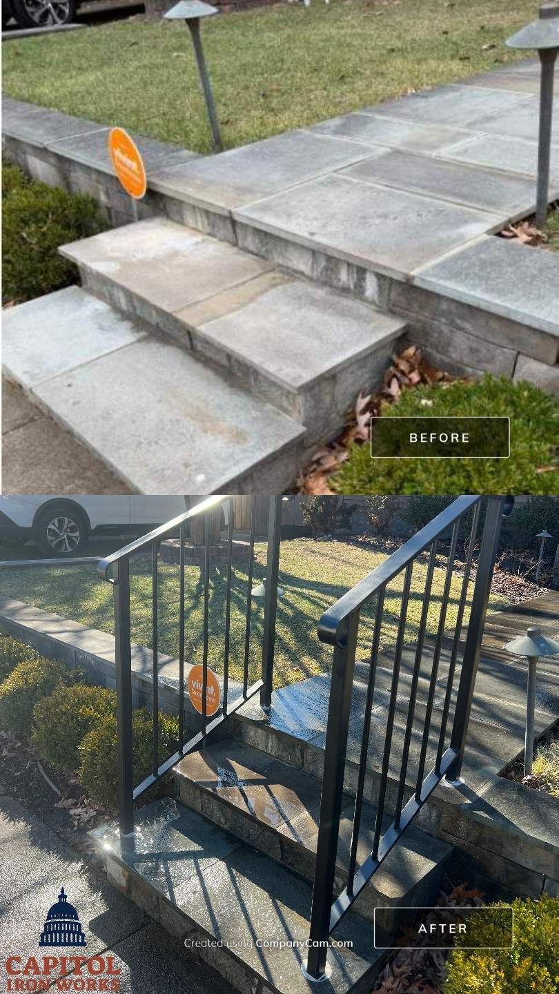 Modern Aluminum Porch & Walkway Railings – Residential Entry – Arlington, VA by Capitol Iron Works