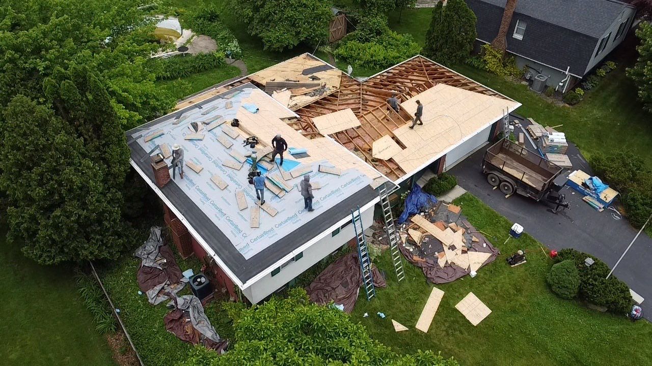 New Roof Installation using new OSB sheathing Certainteed Landmark Shingles by Best Exteriors Inc