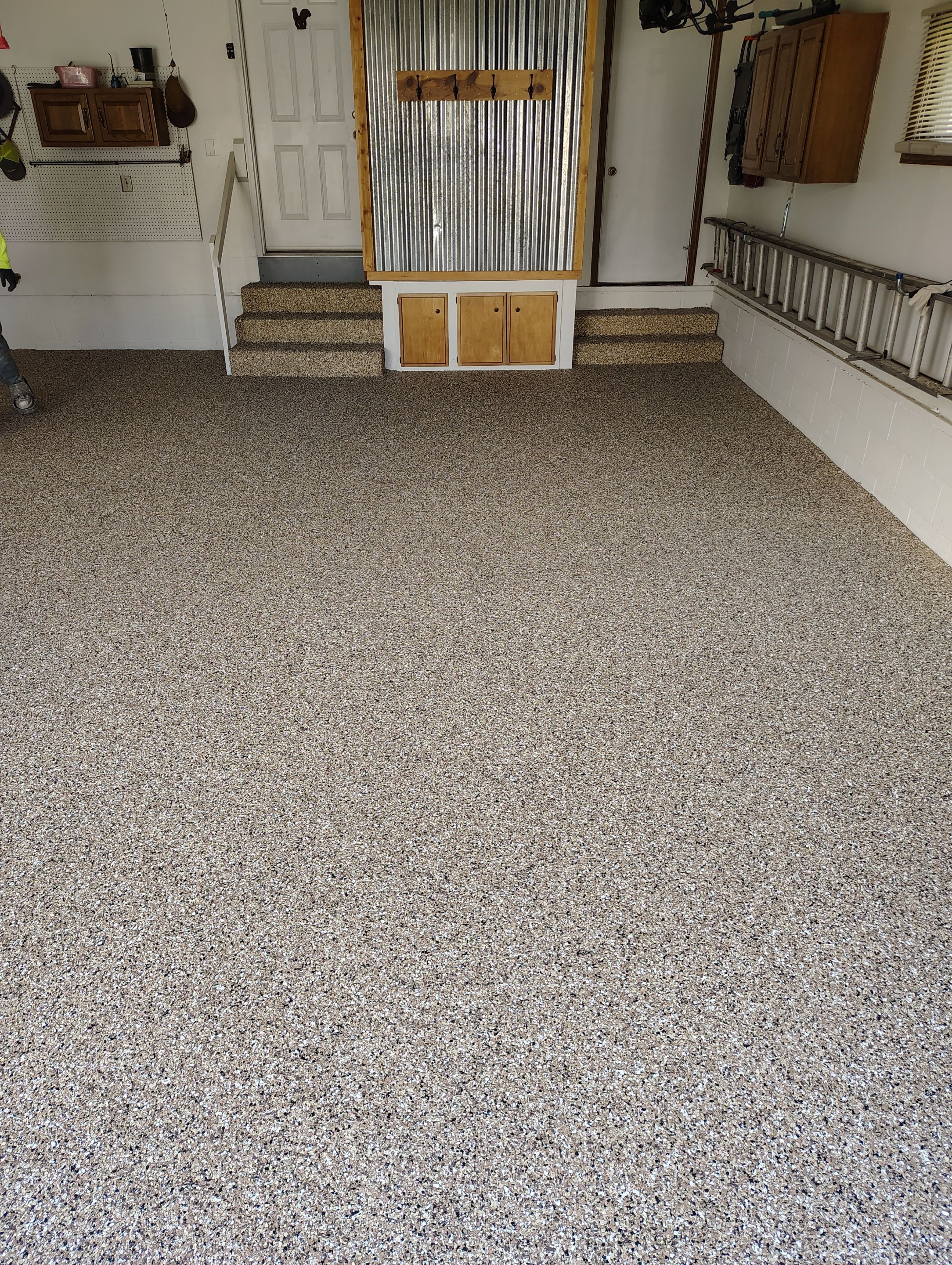 Multi-Colored Flake Epoxy Garage Floor Coating and Crack Repair by Select Painting, Coatings & Garage Cabinets