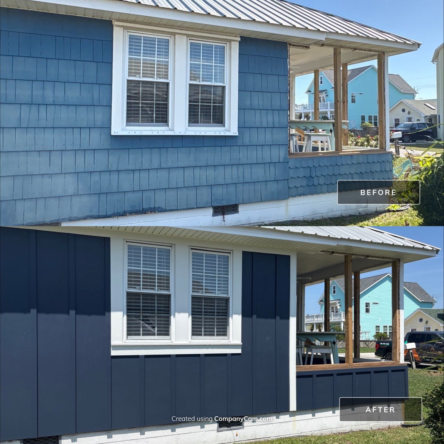 Dark Blue Board and Batten Siding Replacement in Kure Beach by Ideal Siding Wilmington, NC