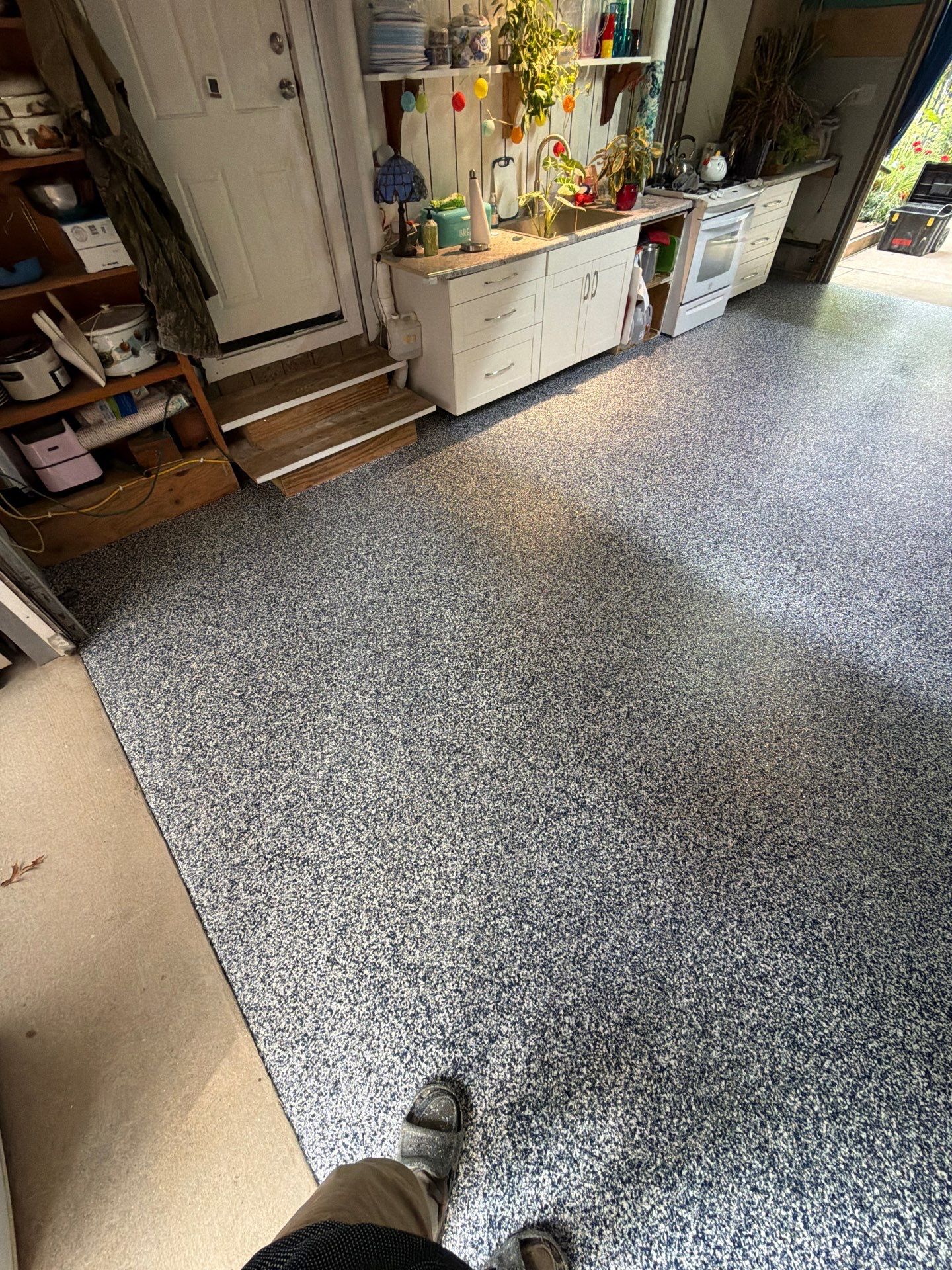 Custom Multi-Colored Epoxy Flake Garage Floor Coating in Montague by Gordon Painting
