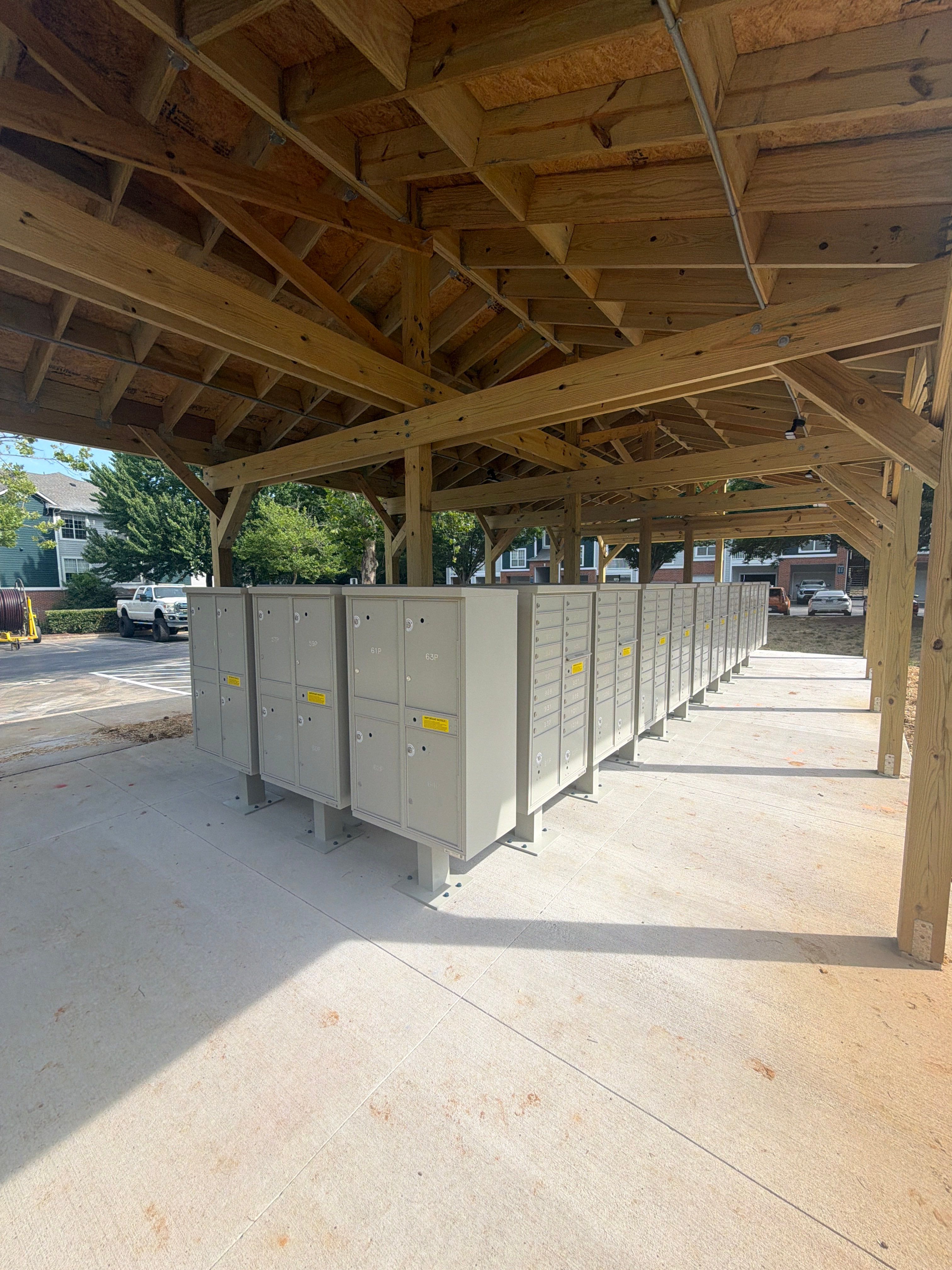 Custom Timber Frame Pavilion for Cluster Mailbox Units in Raleigh by Billy Weatherspoon Contractor