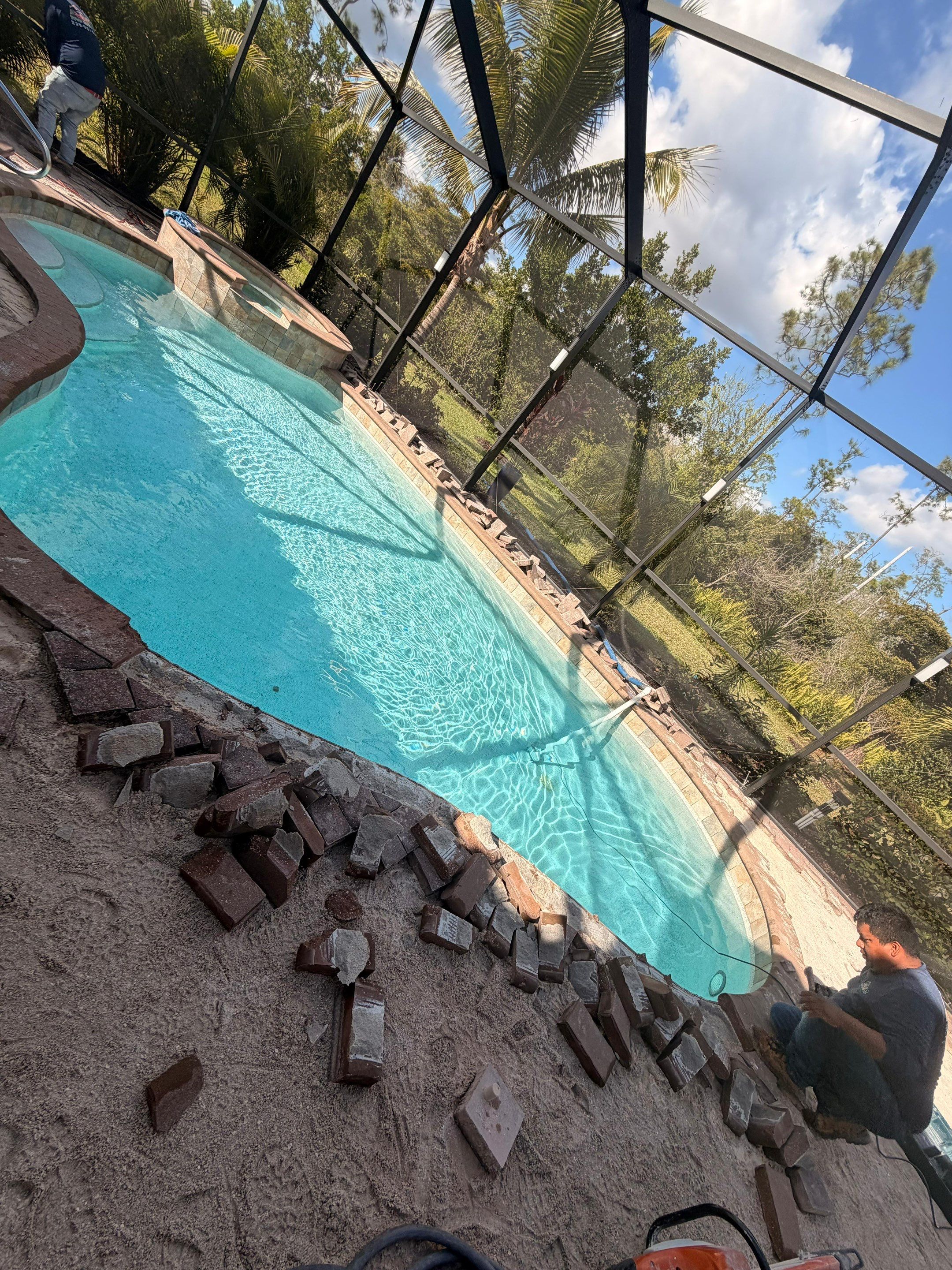Pool Deck Renovation | Pool Coping & Tile Upgrade | Textured Marble Natural Stone by Old Town Pavers Llc