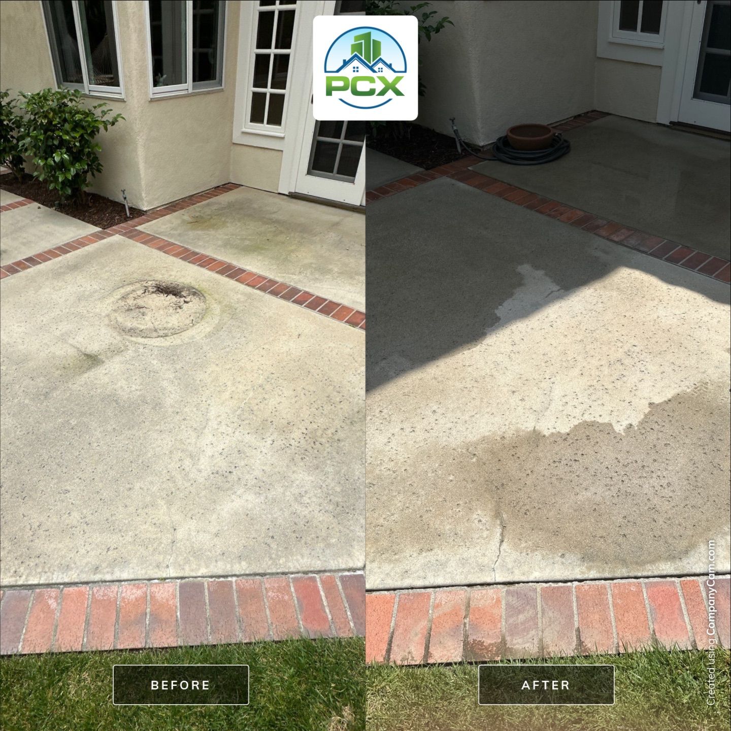 Surface cleaning pressure washing in Orange County on patio, walkways, and driveway by Property Cleaning Experts, LLC