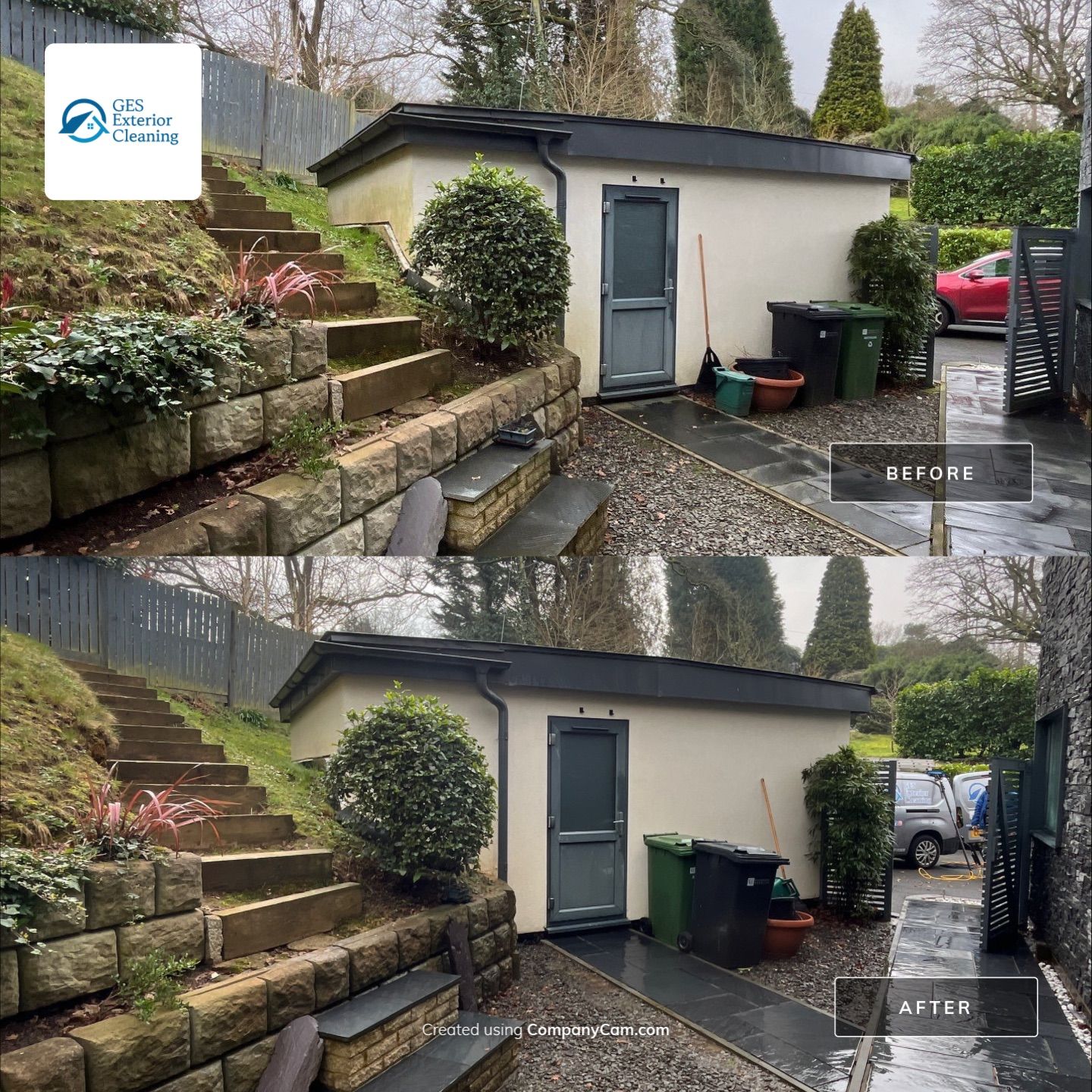 Render and patio clean using Honda 15lpm Low Pressure Washing Machine by Ges Exterior Cleaning ltd