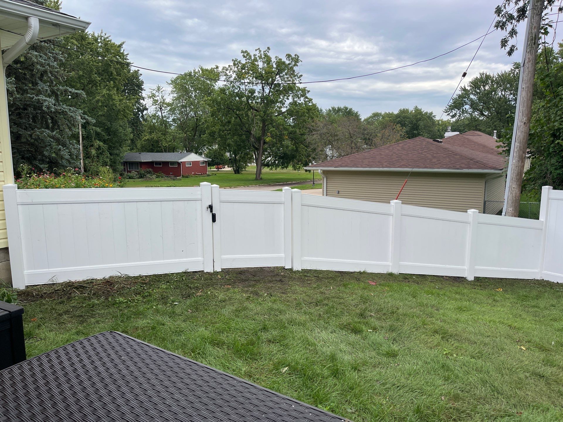 New White Vinyl Privacy Fence and Gate Installation in Waterloo by Perfect Picket Fence and Stain