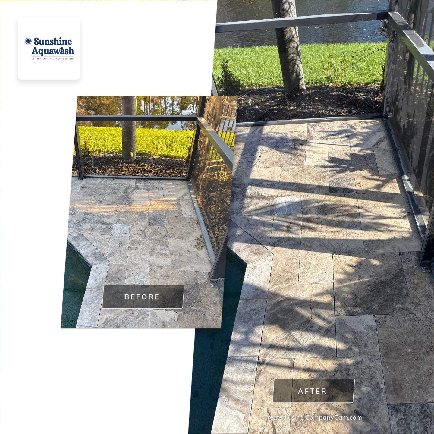 Travertine Pool Deck and Screen Enclosure Cleaning in Ellenton, FL | Oakleaf Hammock Community by Sunshine AquaWash