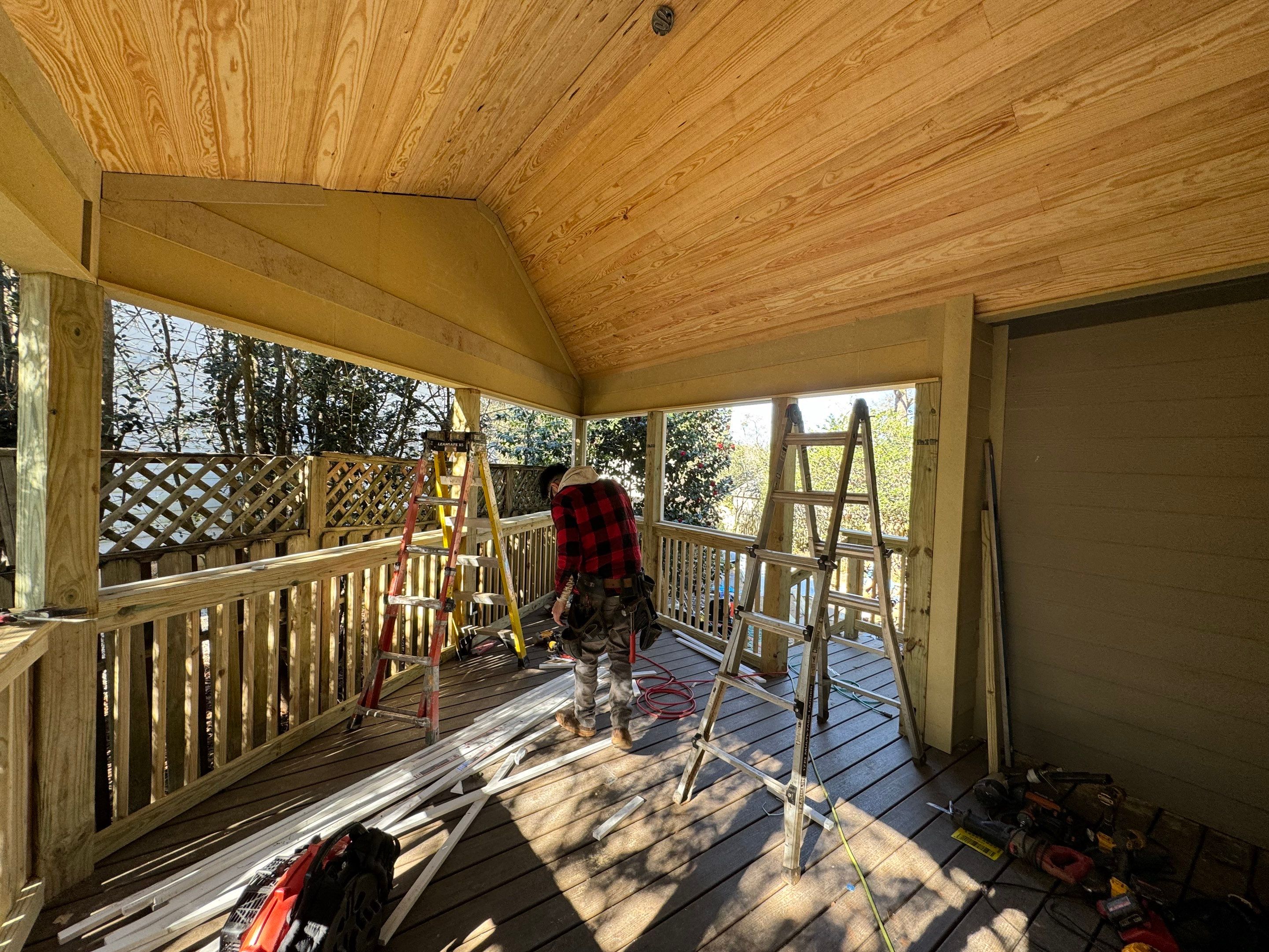 Custom Screened Porch Addition with Vaulted Wood Ceiling in Decatur by Swift Home Renovations