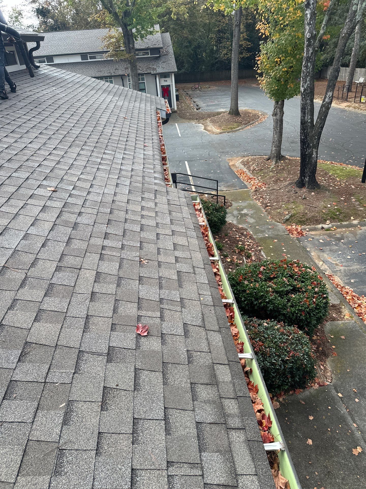Commercial gutter cleaning Marietta & Kennesaw, GA	 before photo with filled gutters