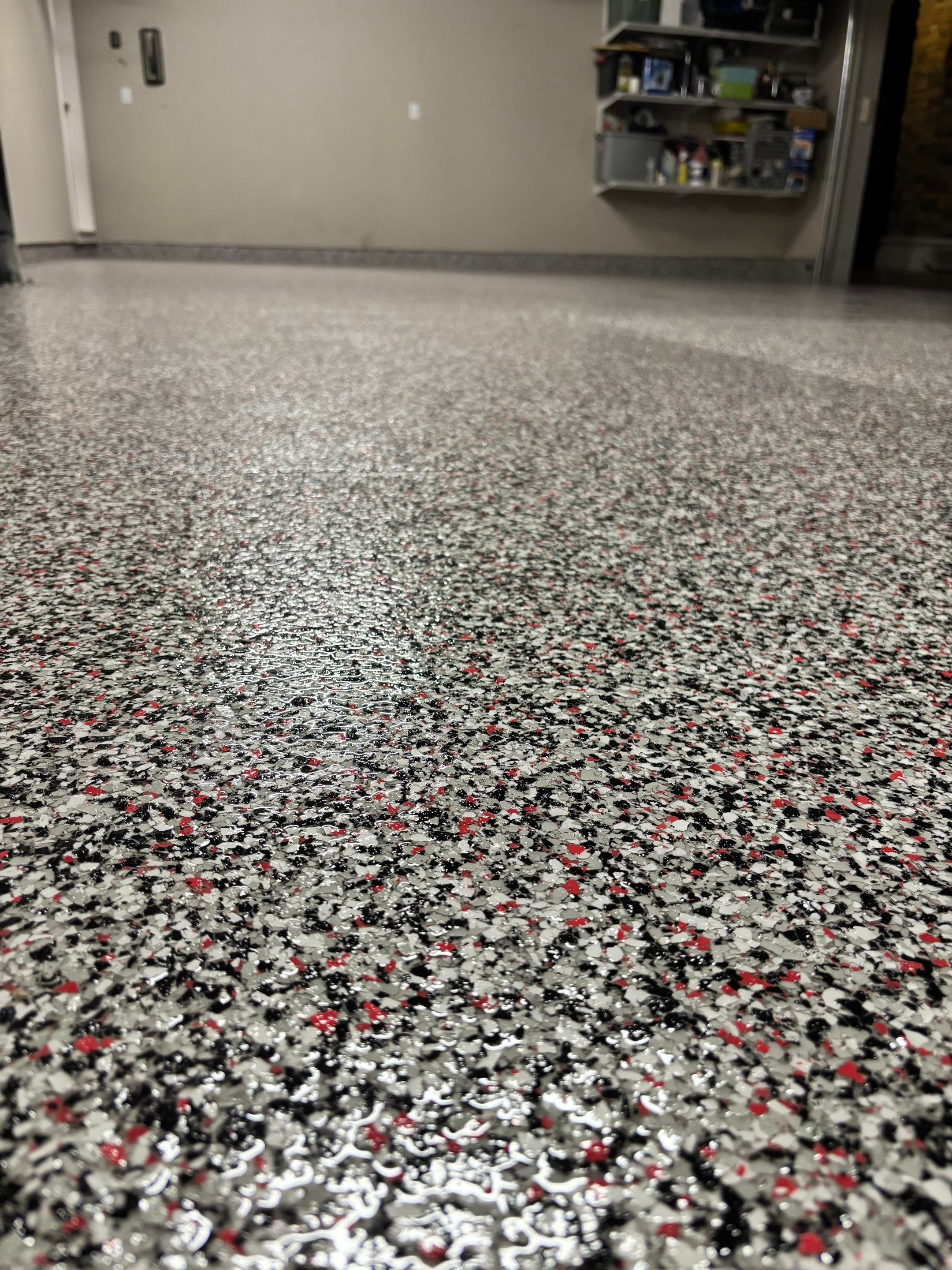 Garage Transformation using Domino w/ 5% Cherry Bomb Red  by Croc Coatings, LLC