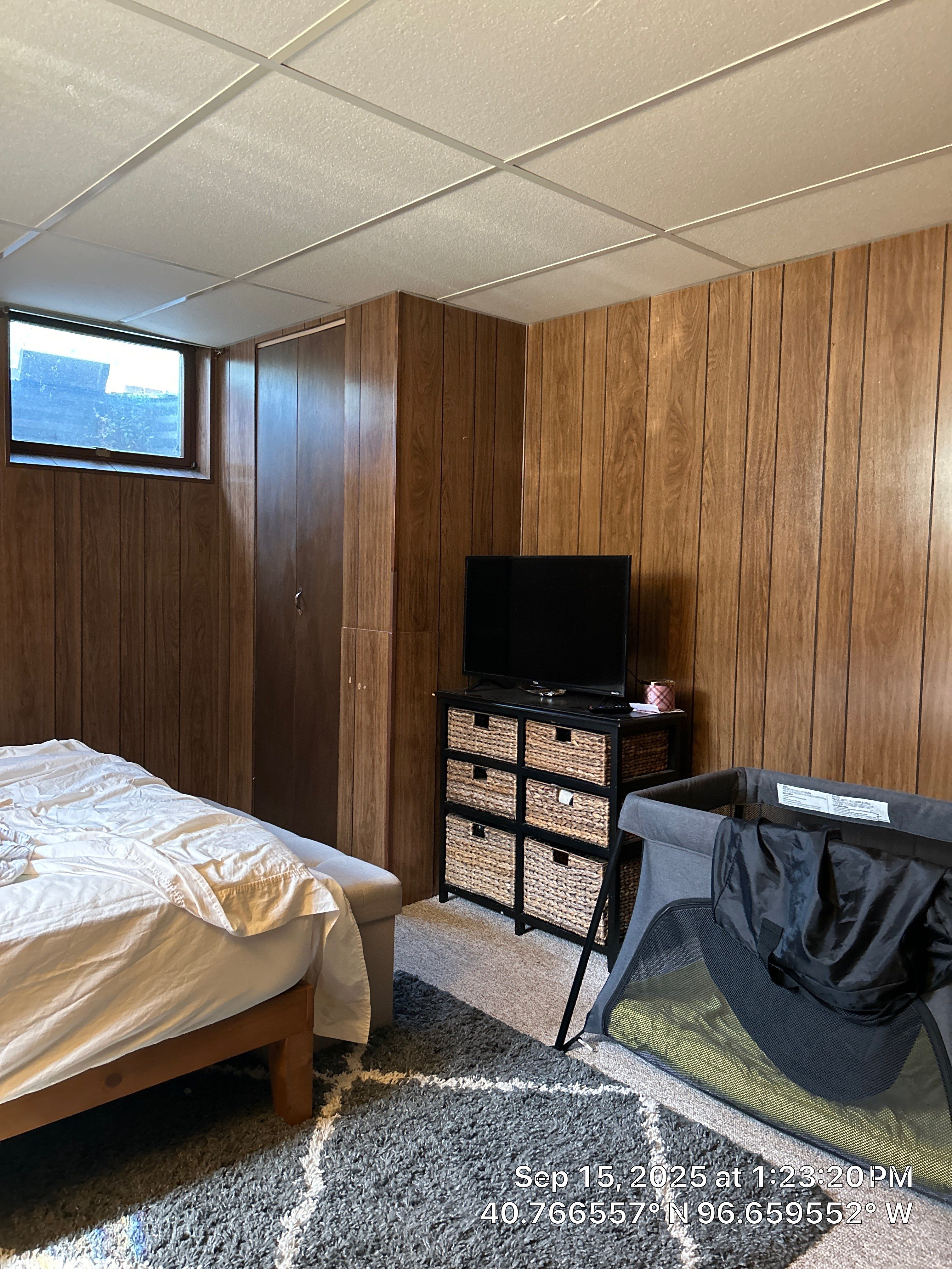 Basement Bedroom Interior Assessment and Ceiling Repair in Lincoln by CompanyCam Sales Demo