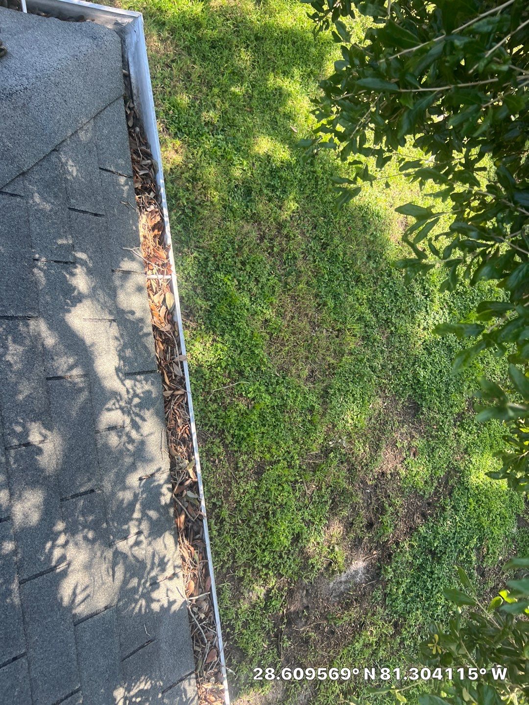 Winter Park gutter cleaning job all gutters filles with leaf at residential location