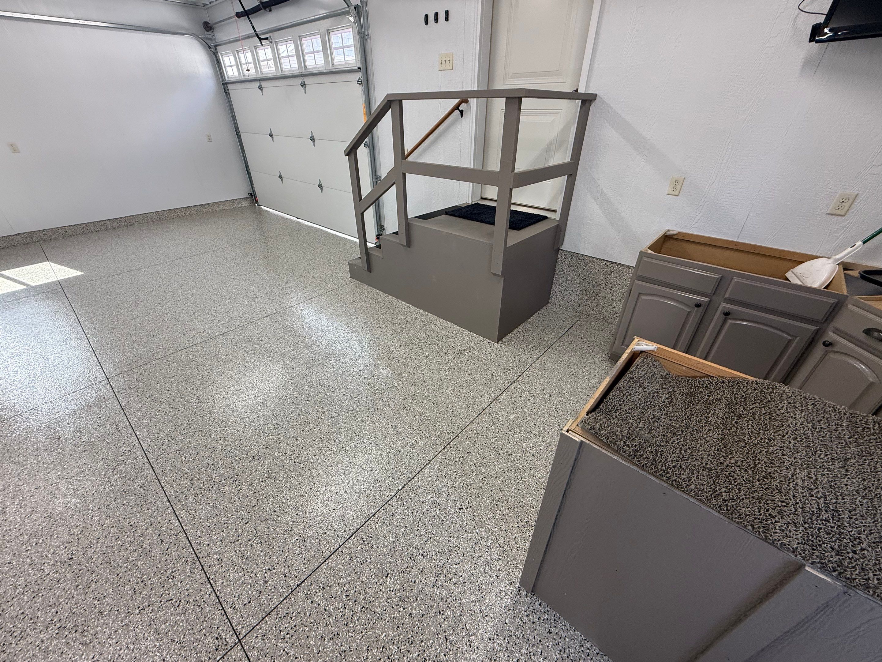 Speckled Epoxy Concrete Coating for Edgerton Garage Floor by Select Painting, Coatings & Garage Cabinets