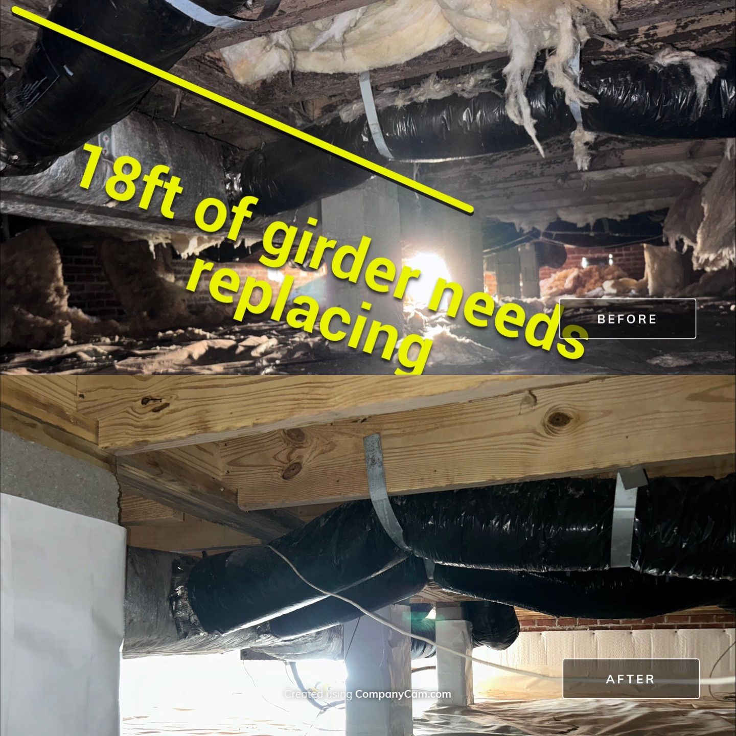 Structural Repairs inludiing sub-floor removal, new floor joists installed, girder replacmeent and dropped girder installed. by Impact Crawlspace