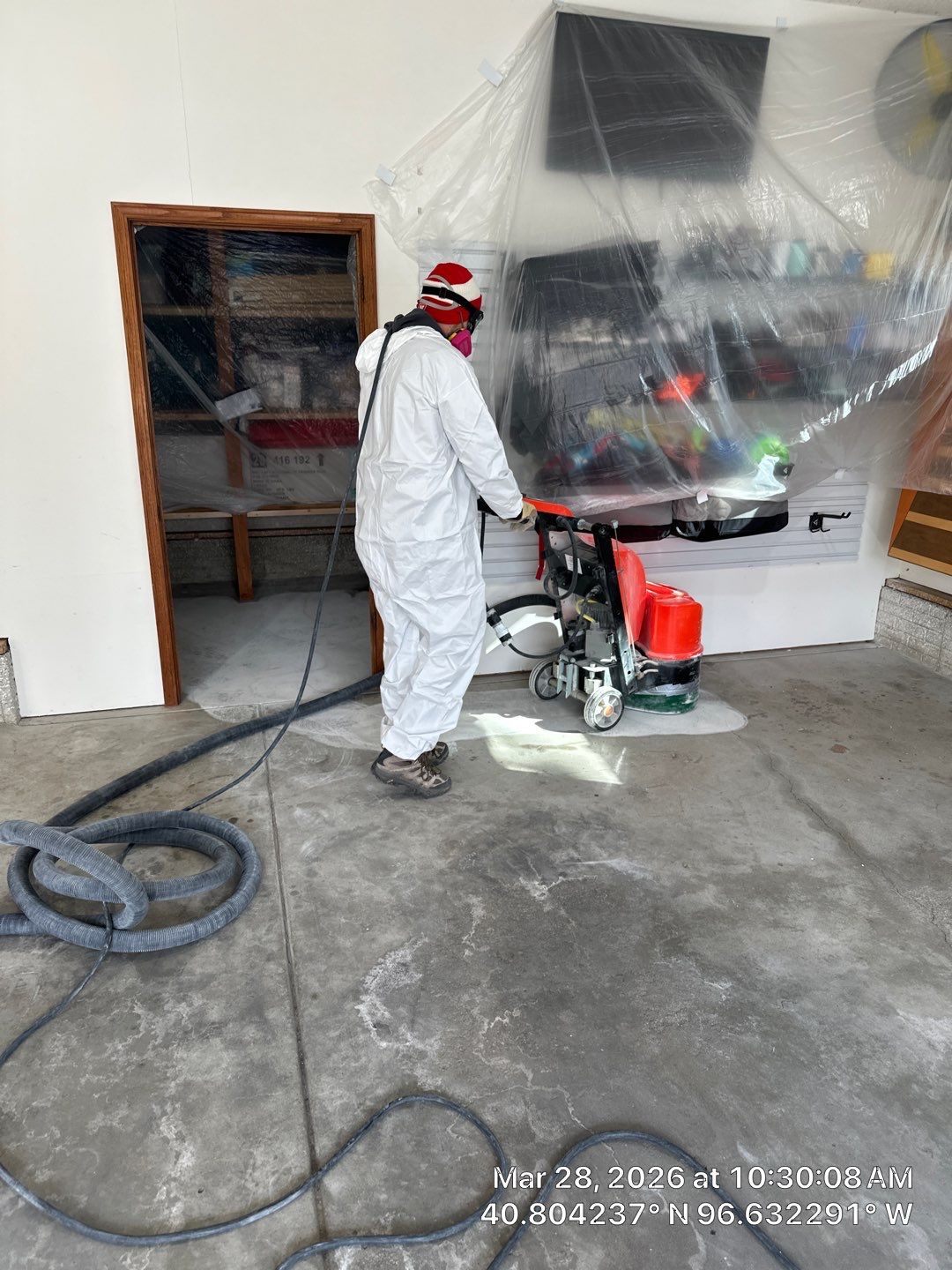 Two-Stall Epoxy Garage Floor Coating and Repair in Lincoln by Goat Coatings