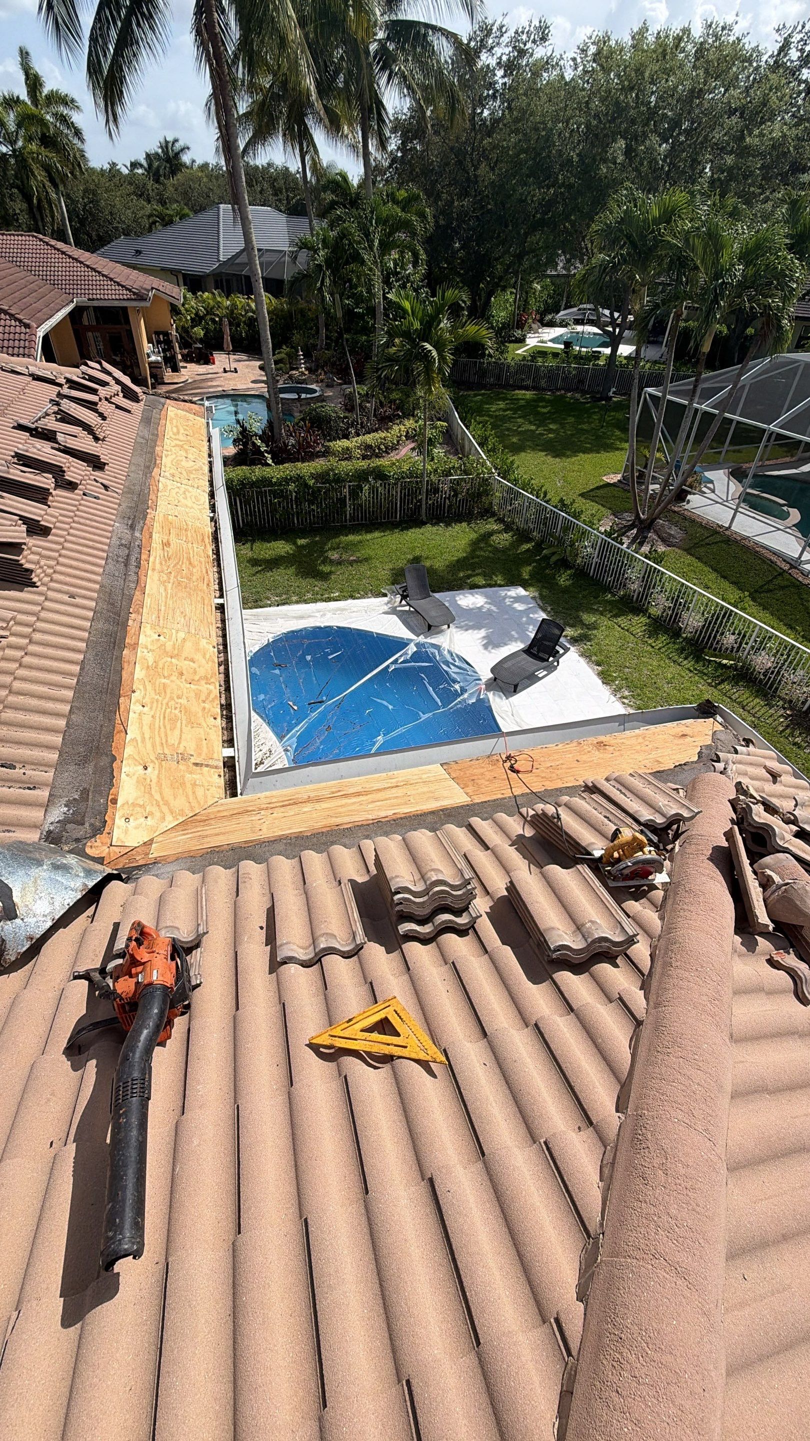 Concrete Tile Roof Leak Repair and Wood Decking Replacement in Parkland by Aastro Roofing