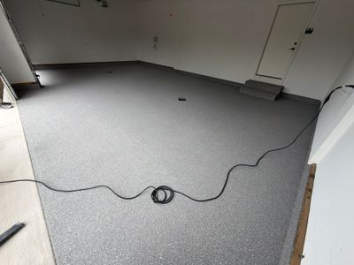 Custom Gray and White Epoxy Flake Garage Floor Installation