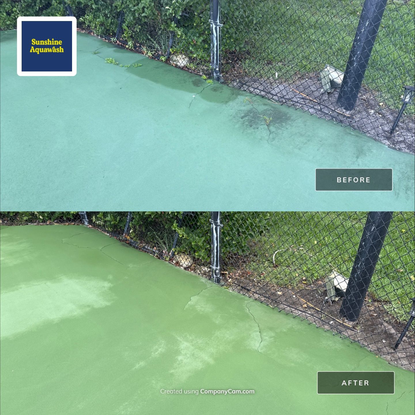 Tennis Court, Vinyl Fence & Sidewalk Cleaning in Riverview Bluff – West Bradenton, FL 34209 by Sunshine AquaWash