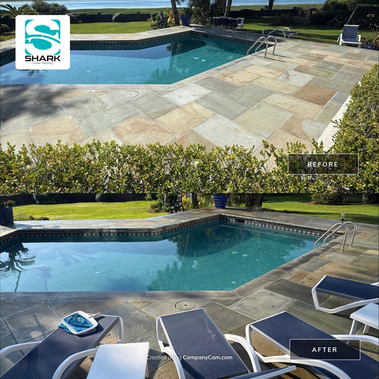 Pool deck cleaning in Wilmington by Shark Power Washing