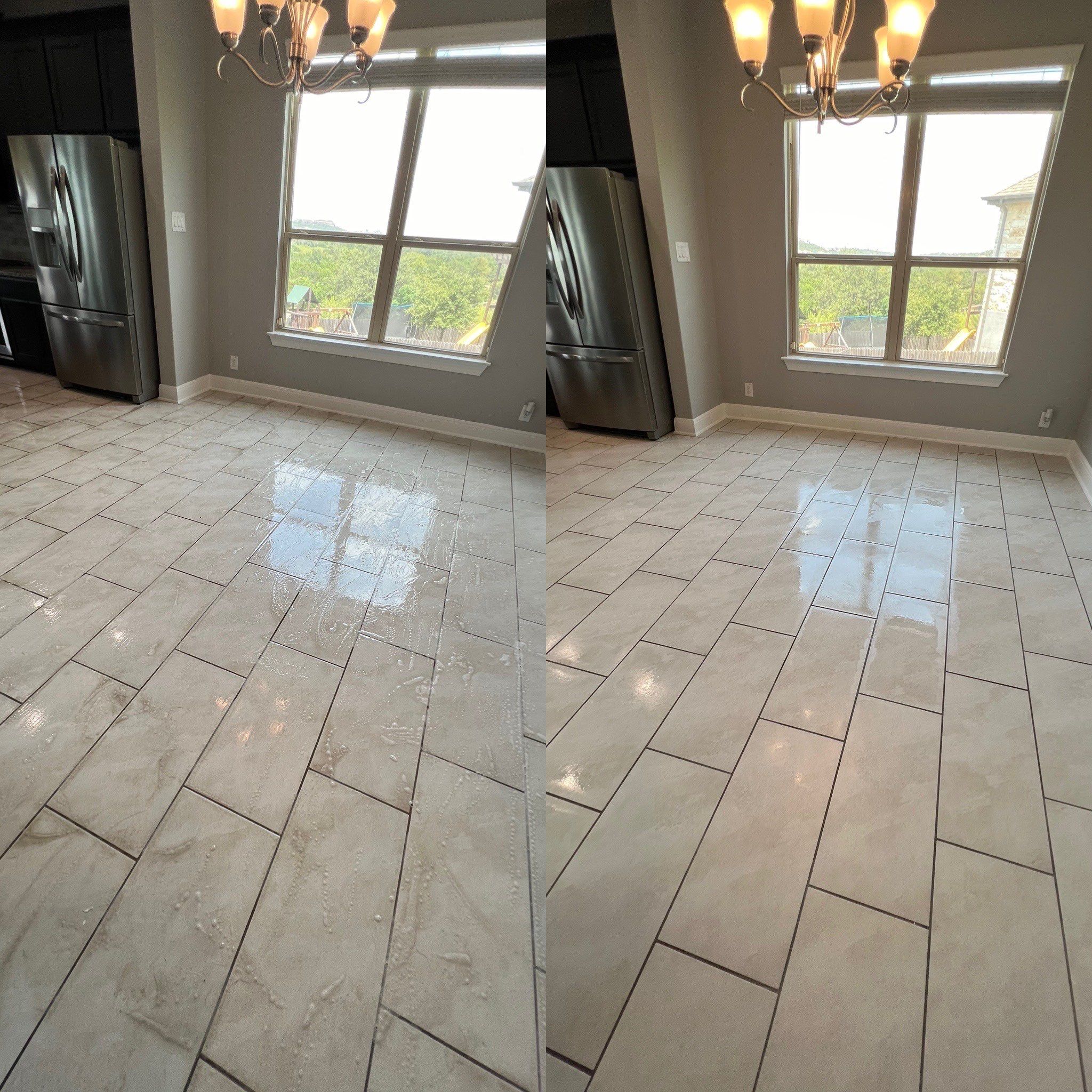 the service being done is deep cleaning of tiled floors making them shine and removing dirt and stains effectively