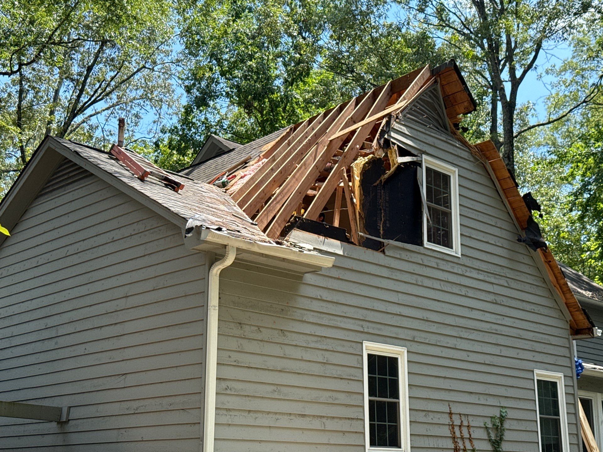 Collierville Roof Replacement Following Major Tree Impact Damage with interior repairs by Revival Roofing Services