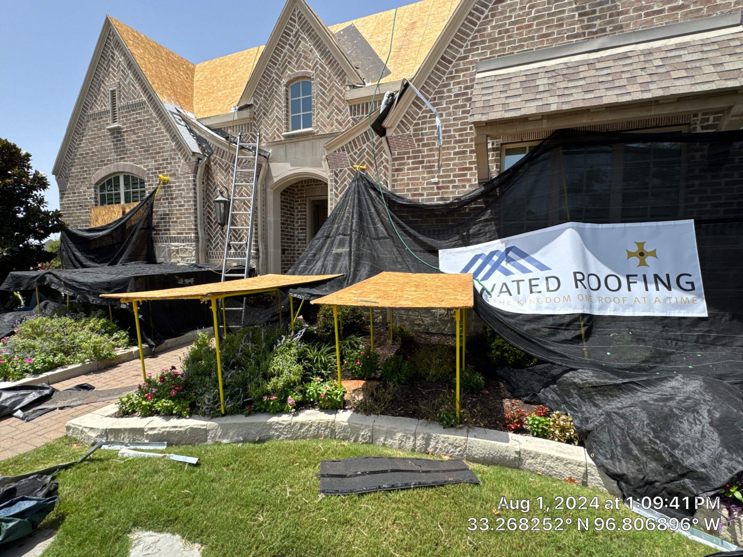 New Roof Installation using Catch-All Netting & Shrub Guard Protection Systems by Elevated Roofing, LLC