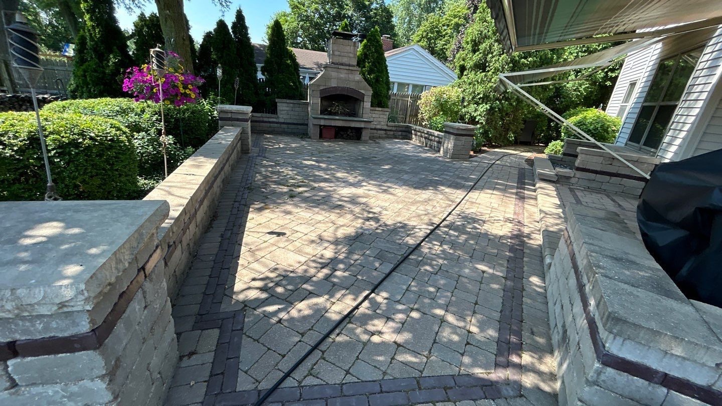 Brick paver clean, sand and seal.  using Polysweep polymeric sand by Northern Power Washing LLC.